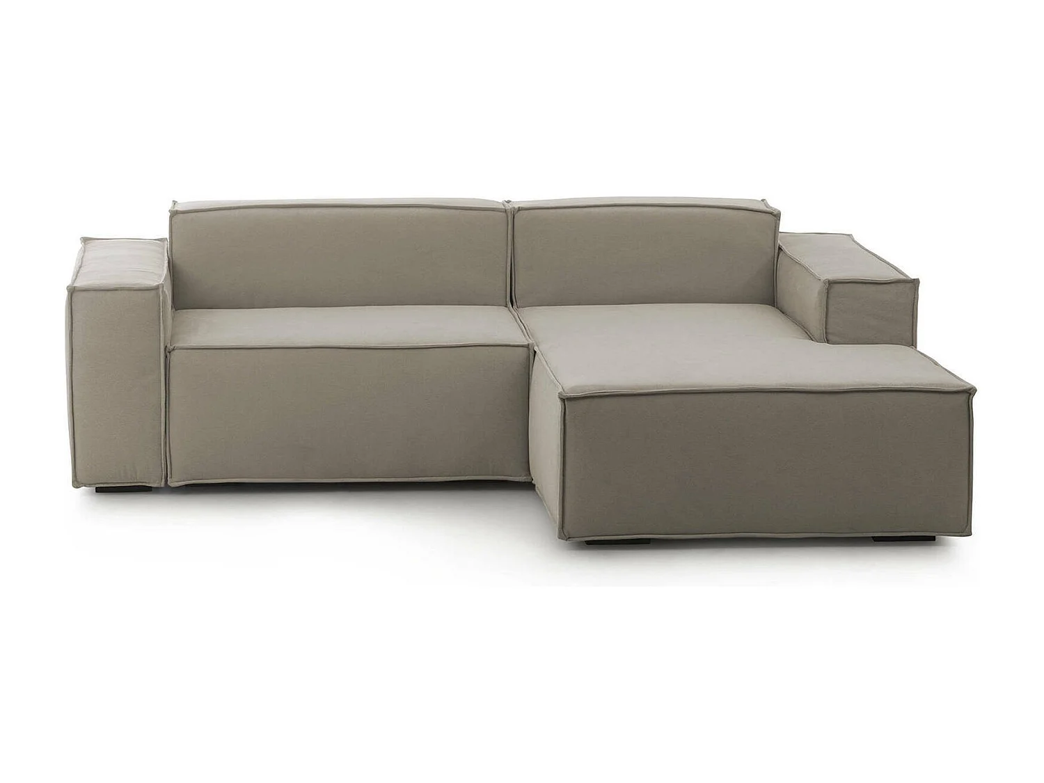 Divano fisso Lidia, Divano componibile a 2 posti large con penisola destra, 100% Made in Italy, Sofà moderno in tessuto, Cm 240x170h70, Tortora
