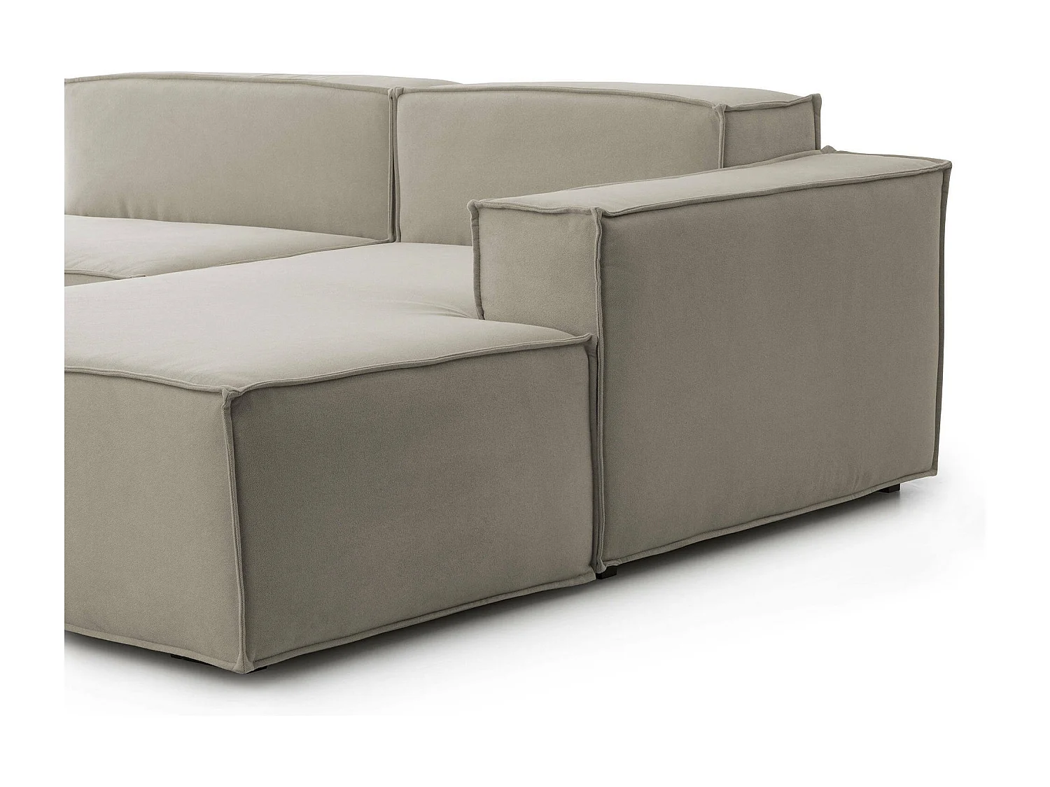 Divano fisso Lidia, Divano componibile a 2 posti large con penisola destra, 100% Made in Italy, Sofà moderno in tessuto, Cm 240x170h70, Tortora