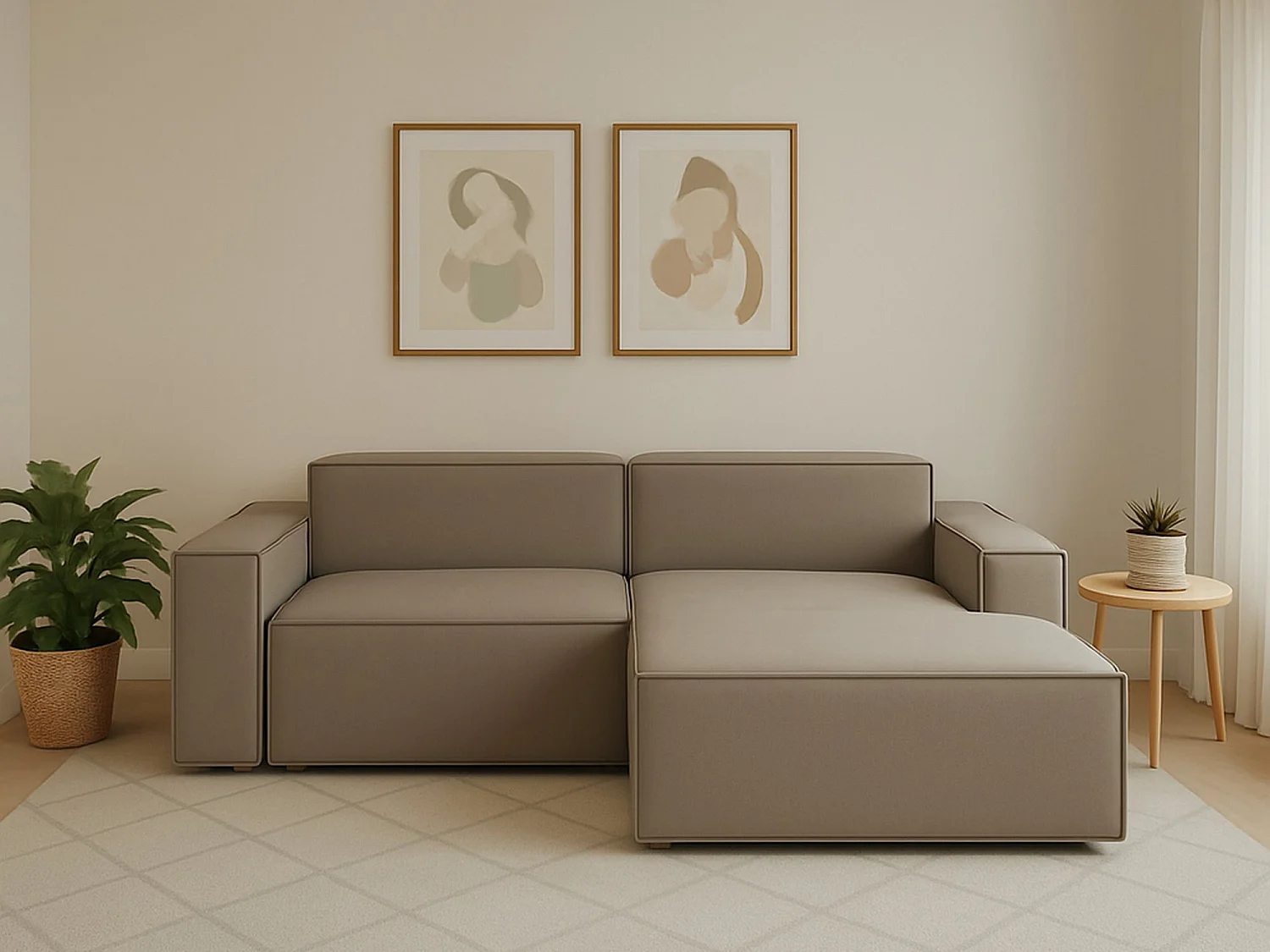 Talamo Italië Bank met Chaise Longue Lidia 170x240 cm Grijs Taupe Afneembaar, Modulaire Oekotex Gecertificeerd, Wasbaar Made in Italy