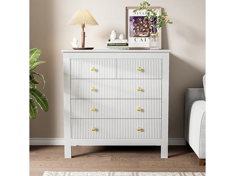 Buffet 79x39.5x80.5 cm  5 tiroirs - meuble de rangement - bois - blanc