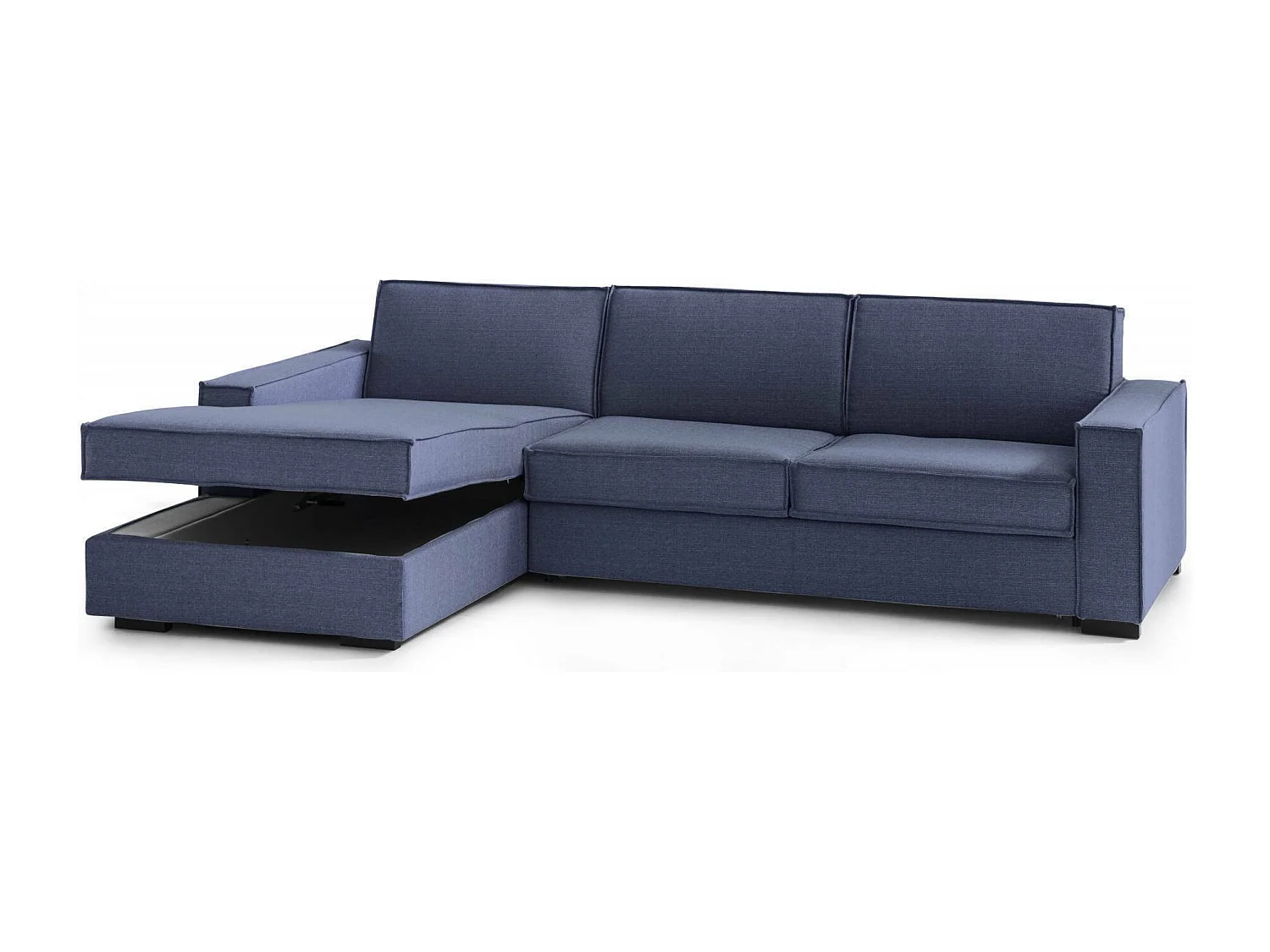 Sofá fixo Grazia, Sofá de canto, 100% Fabricado na Itália, Sofá da sala com, Península contêiner esquerda, com braços padrão, 280x95h90 cm, Azul