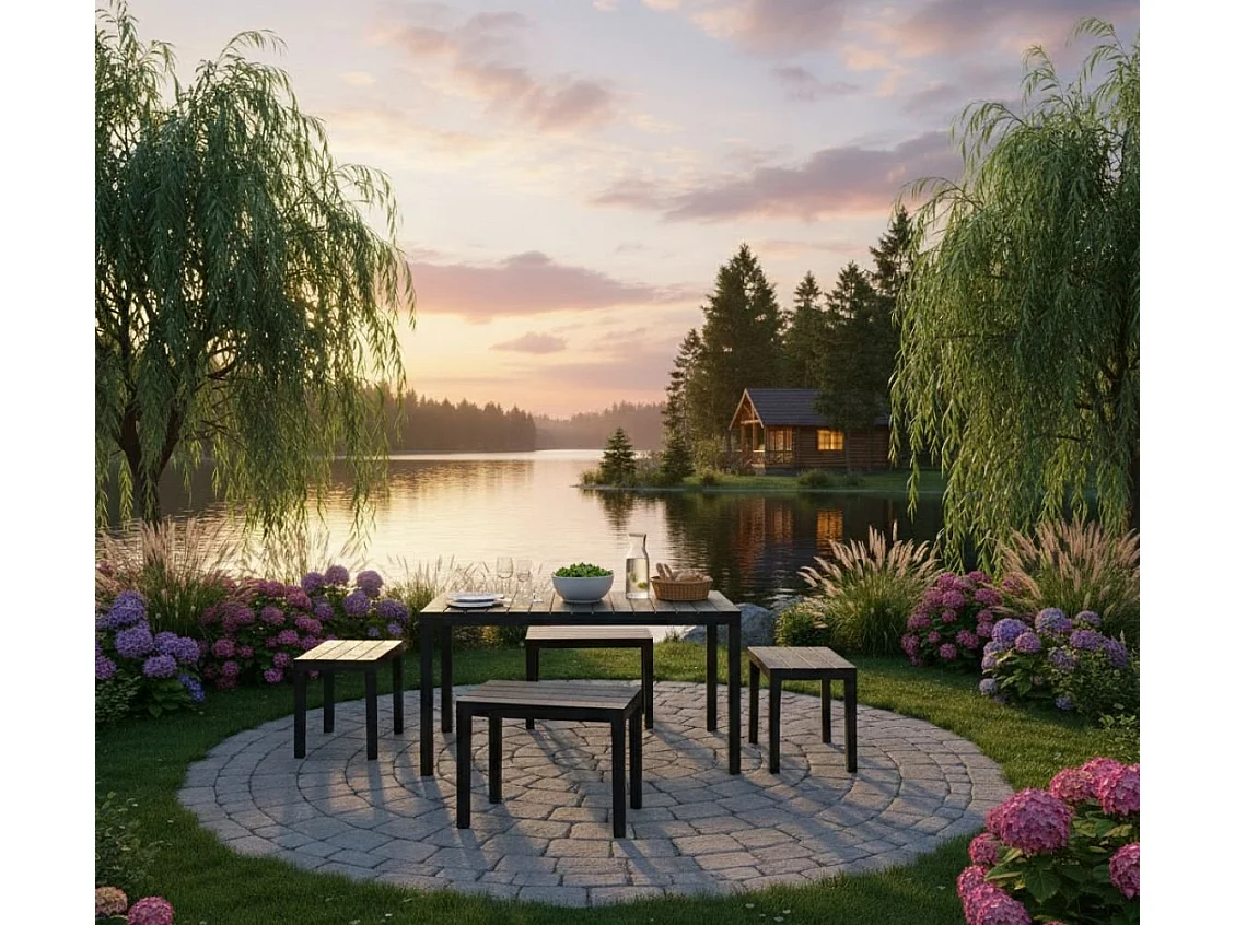 Dmora tuinset Sanremo Antraciet: 4 Zitplaatsen, Tafeltje, Waterdicht, Waterafstotend, Made in Italy