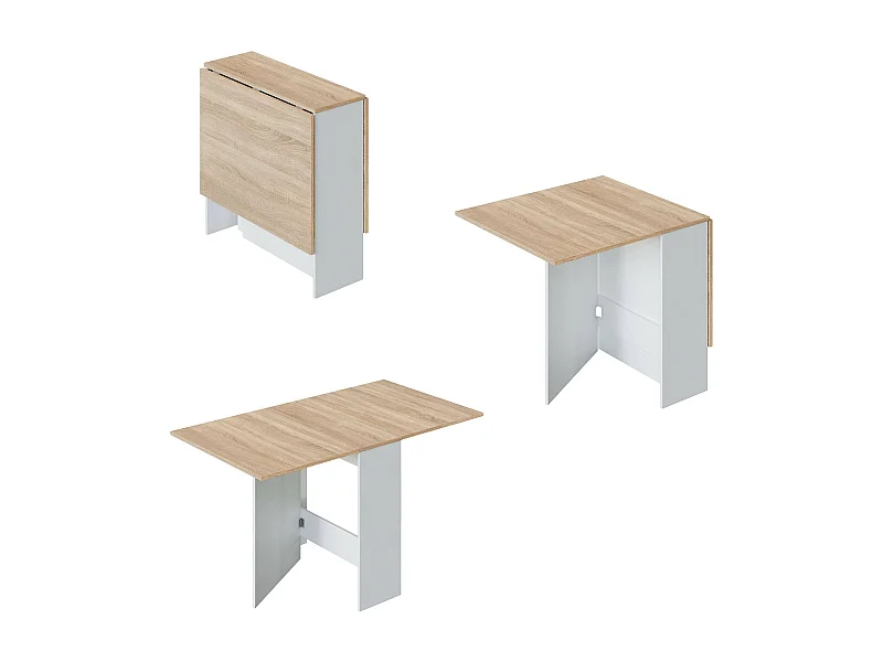 Dmodol uitschuifbare tafel, Opklapbare eettafel met opklapbaar blad, Opvouwbare bijzettafel, 31x77h78 cm, Wit en Eiken