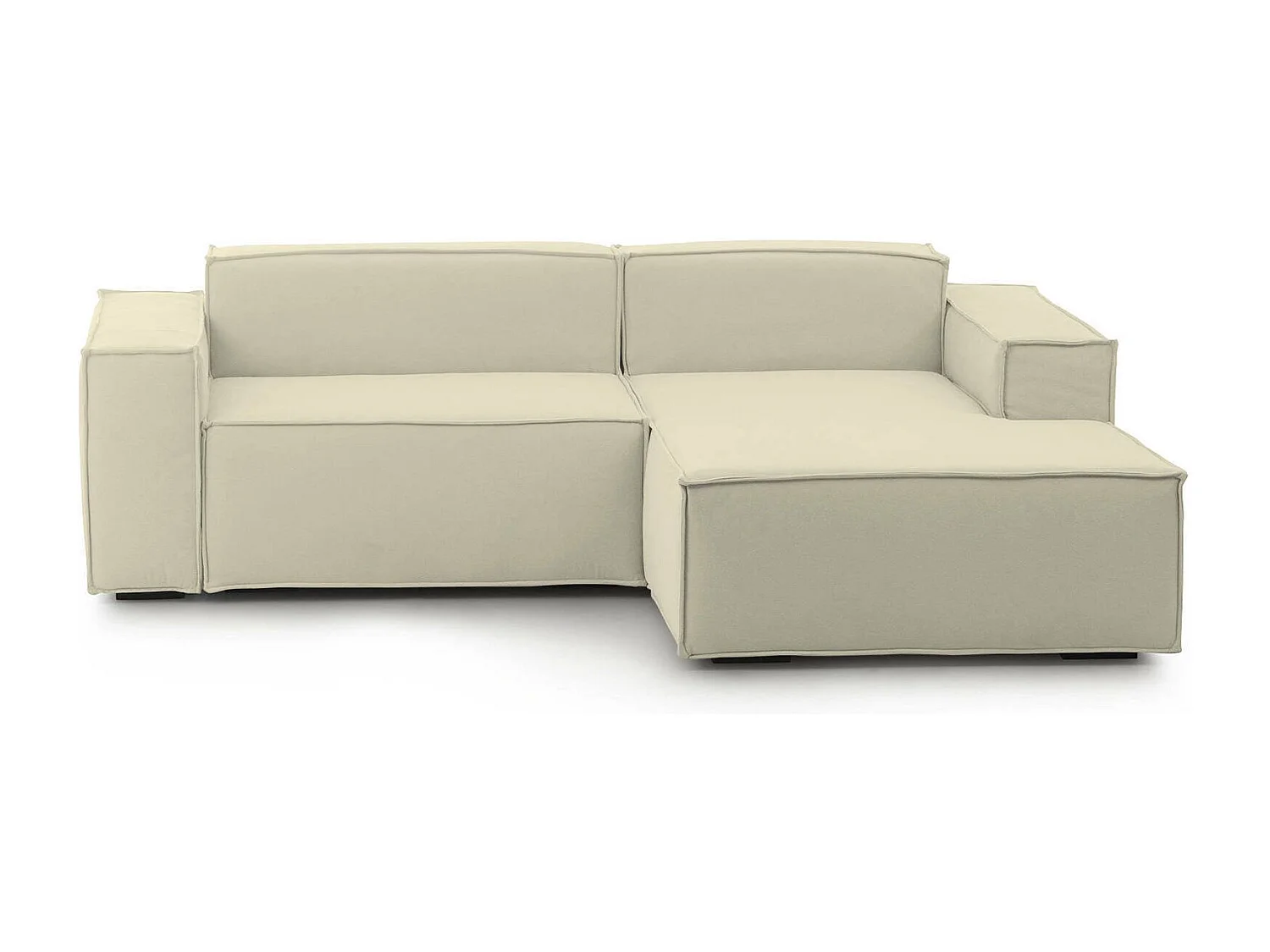 Canapé fixe Dlorenz, canapé modulable 2 places avec péninsule droite, 100% Made in Italy, Canapé moderne en tissu, 220x170h70 cm, Beige
