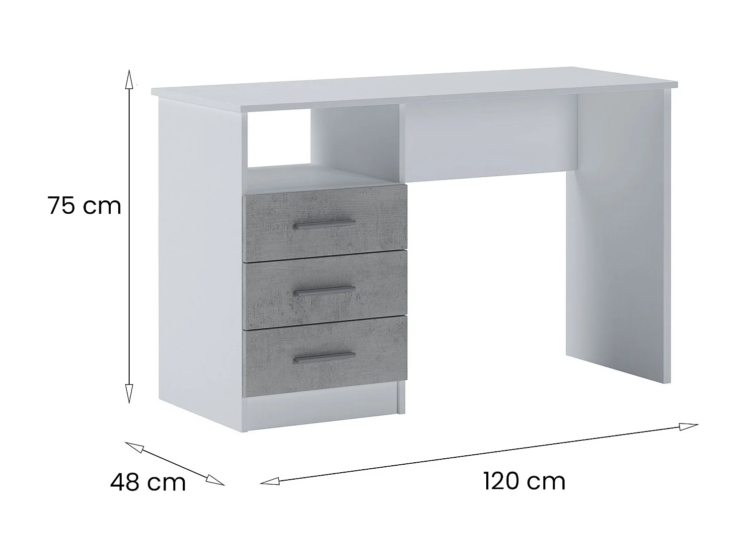 Dabdellaou Bureau, Multifunctioneel Bureau, PC Kantoortafel, Werkblad, 120x48h75 cm, Wit en Beton