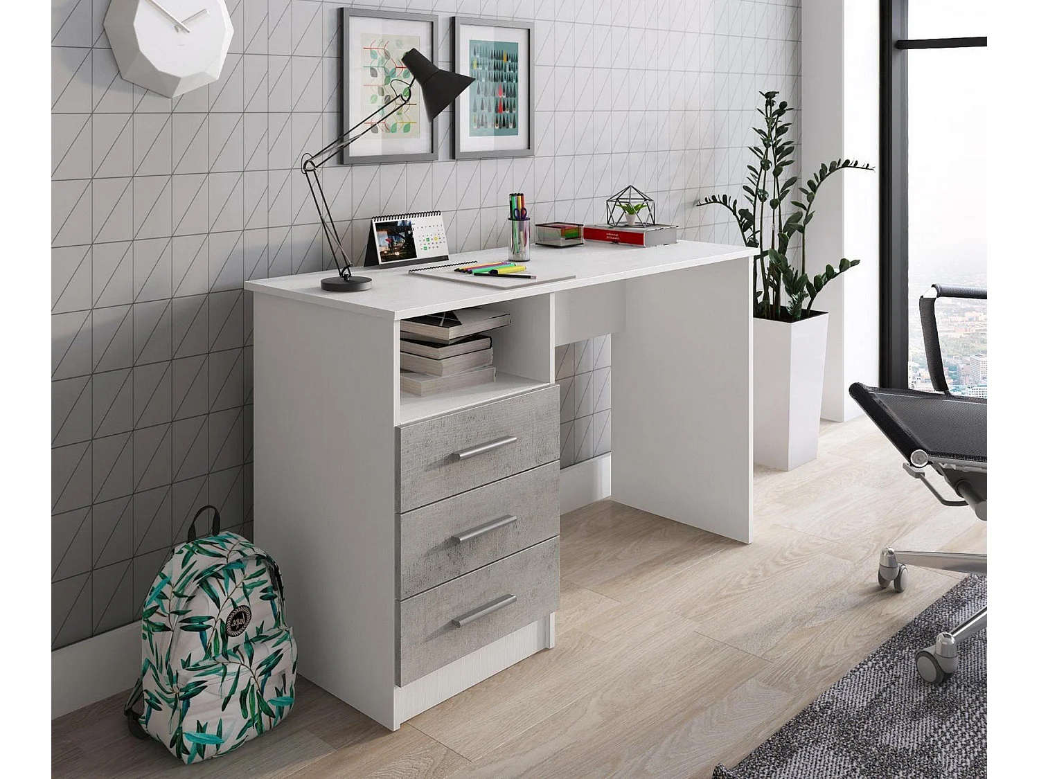 Scrivania Ardauli, 3 Cassetti, 48x120x75h cm Bianco