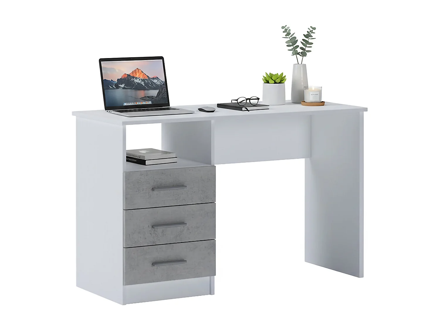 Dabdellaou Bureau, Multifunctioneel Bureau, PC Kantoortafel, Werkblad, 120x48h75 cm, Wit en Beton