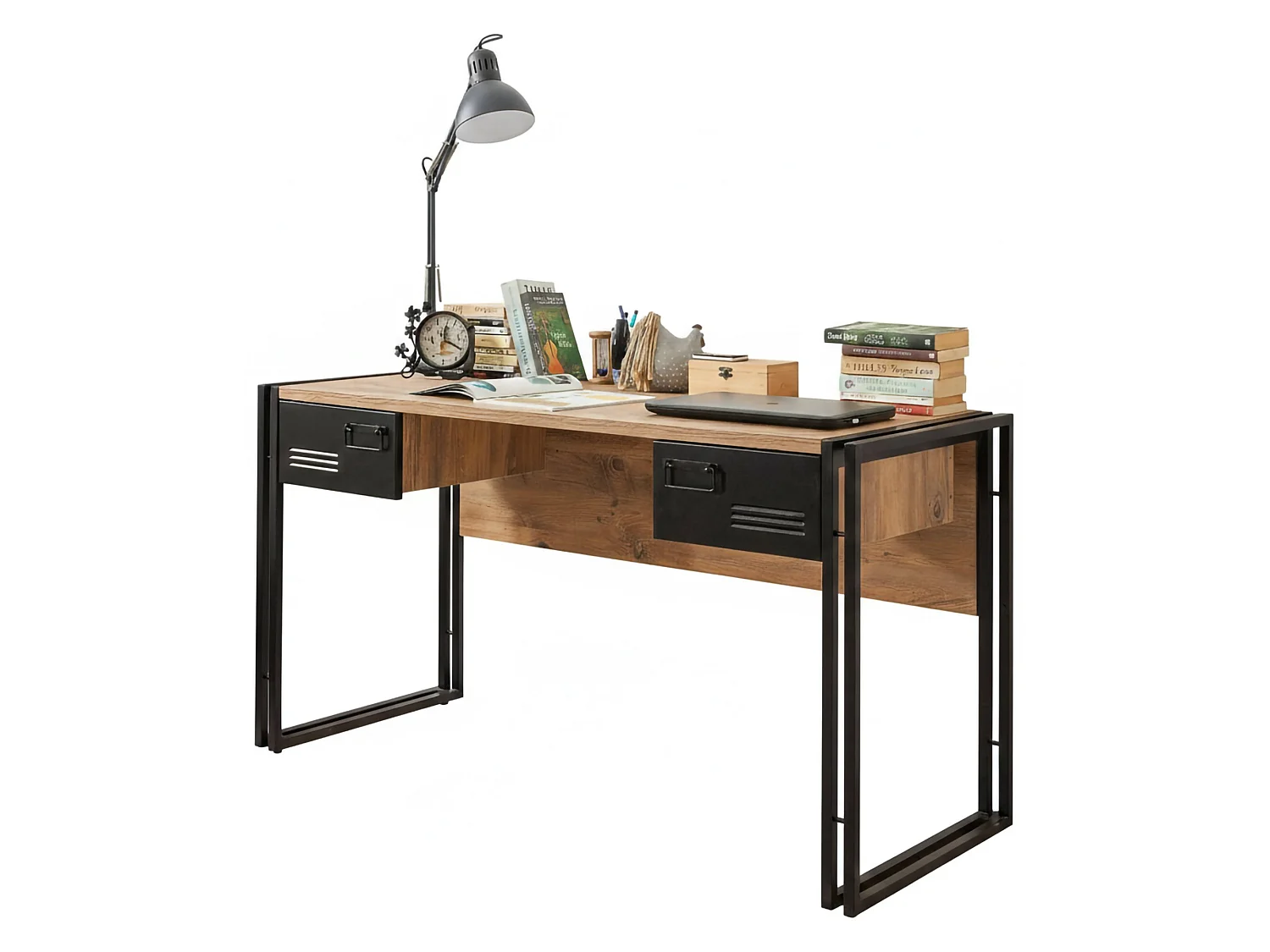 Bureau Alkes, Pupitre polyvalent, Table de bureau pour PC, Plan de travail, 139x60h75 cm, Chêne et Noir