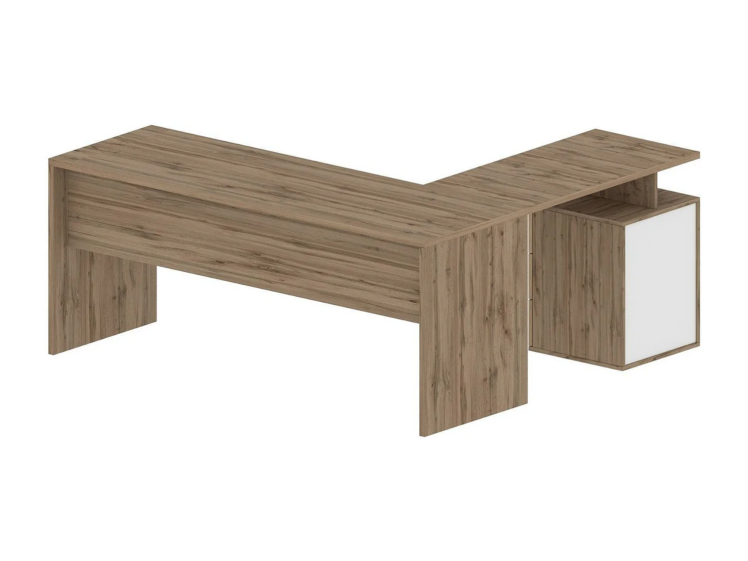 Dmora Bureau Mark 60x180x75h cm Bruin Eiken 3 Laden Hoek, Modulair Gemaakt in Italië