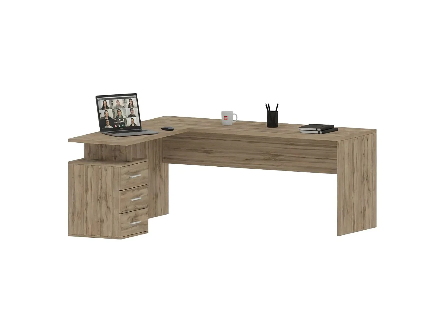 Mark Desk, Bureau PC d'angle, Table de bureau polyvalente, Bureau multi-positions peu encombrant, 100% Made in Italy, 160x60h75 cm, Chêne