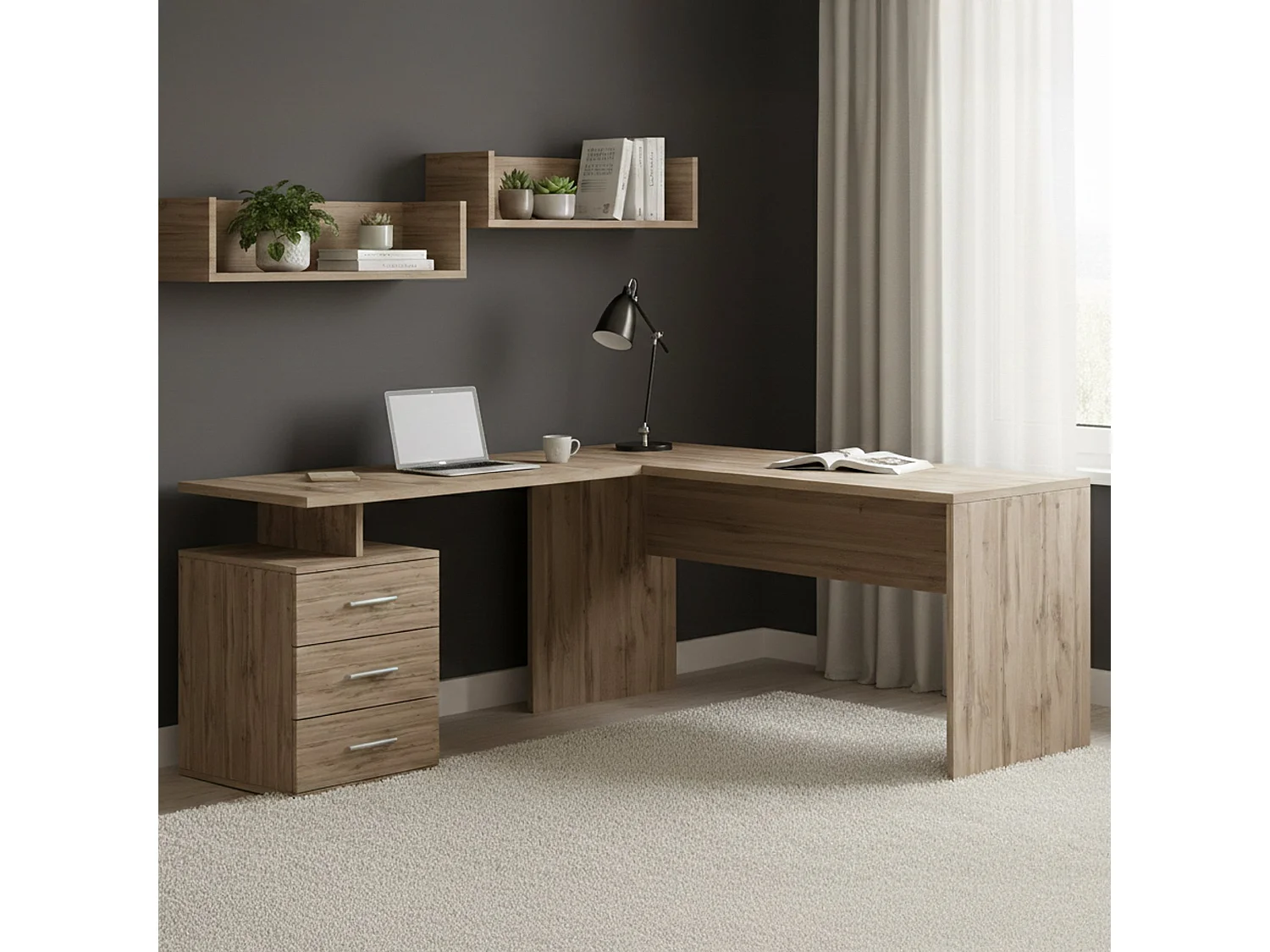 Mark Desk, Bureau PC d'angle, Table de bureau polyvalente, Bureau multi-positions peu encombrant, 100% Made in Italy, 160x60h75 cm, Chêne