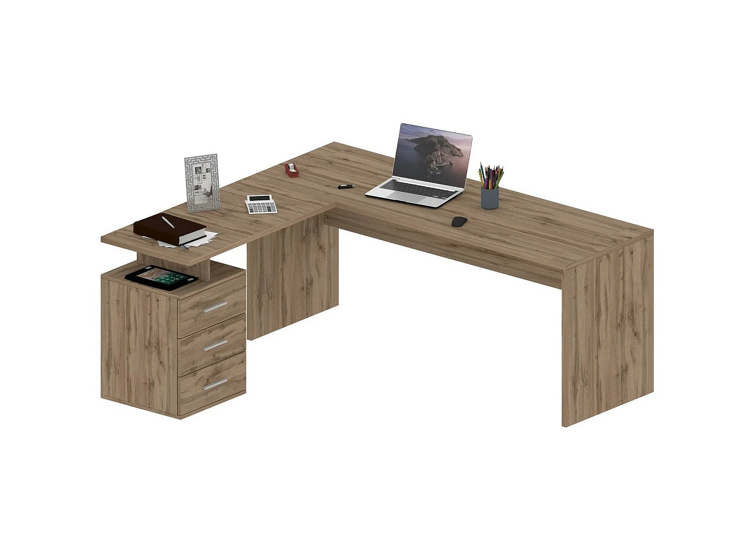 Mark Desk, Bureau PC d'angle, Table de bureau polyvalente, Bureau multi-positions peu encombrant, 100% Made in Italy, 160x60h75 cm, Chêne