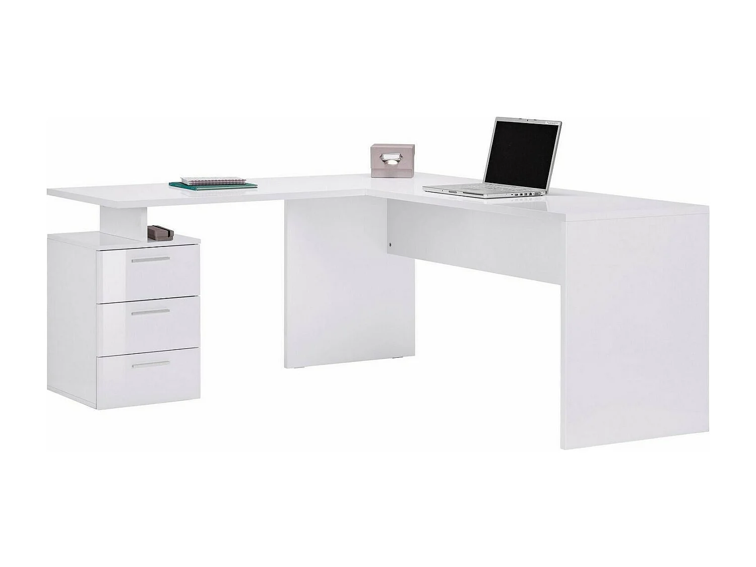 Bureau Mark, Bureau d'angle PC, Table de bureau polyvalente, Bureau gain de place multi-positions, 100% Made in Italy, 160x60h75 cm, Blanc brillant