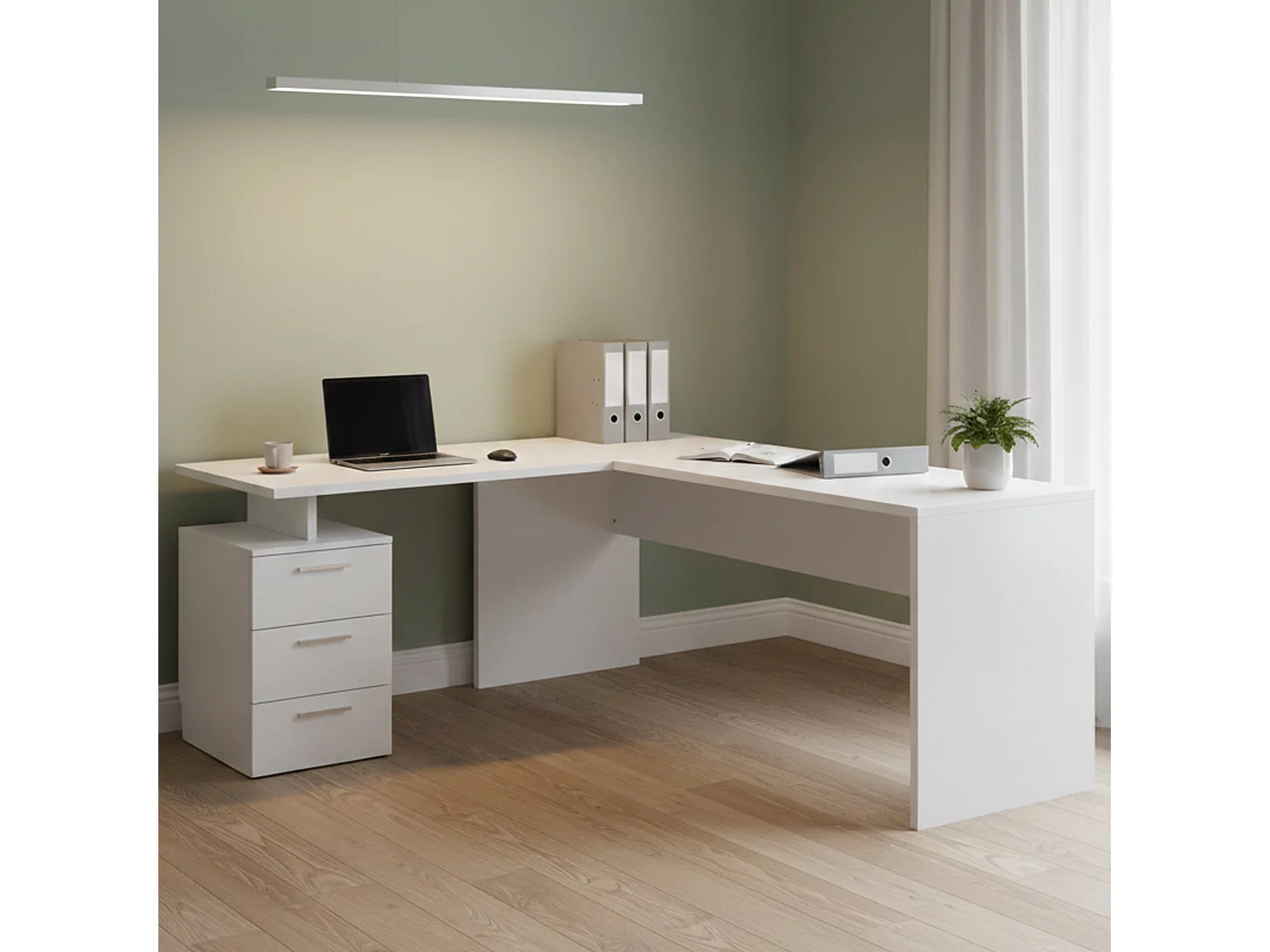 Bureau Mark, Bureau d'angle PC, Table de bureau polyvalente, Bureau gain de place multi-positions, 100% Made in Italy, 160x60h75 cm, Blanc brillant
