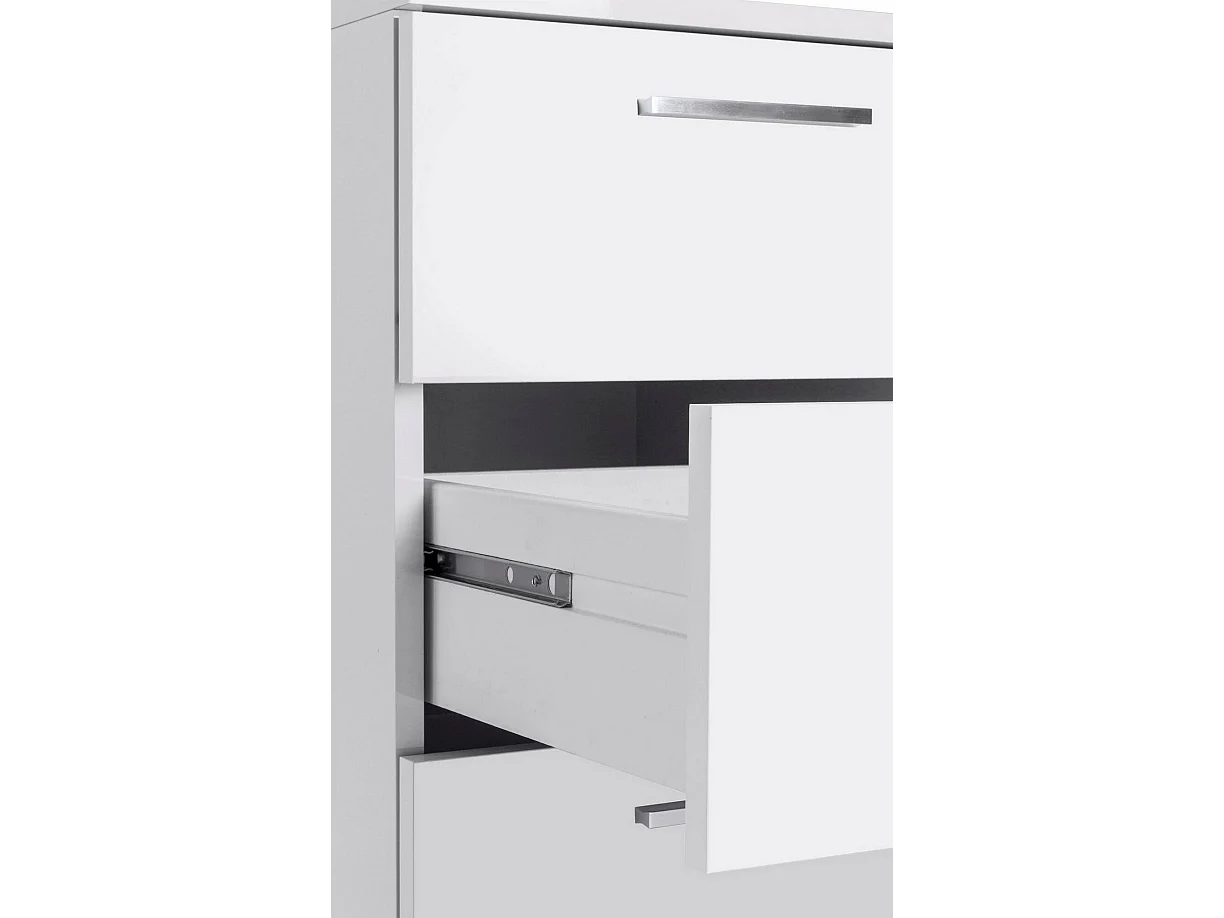 Bureau Mark, Bureau d'angle PC, Table de bureau polyvalente, Bureau gain de place multi-positions, 100% Made in Italy, 160x60h75 cm, Blanc brillant