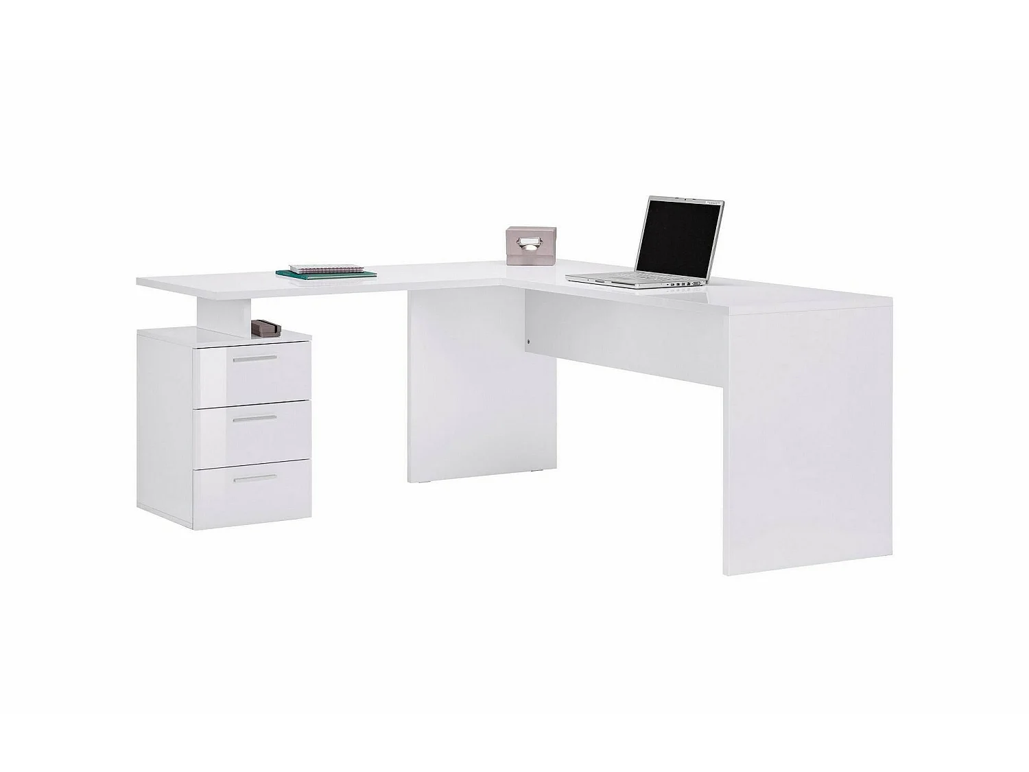Bureau Mark, Bureau d'angle PC, Table de bureau polyvalente, Bureau gain de place multi-positions, 100% Made in Italy, 160x60h75 cm, Blanc brillant