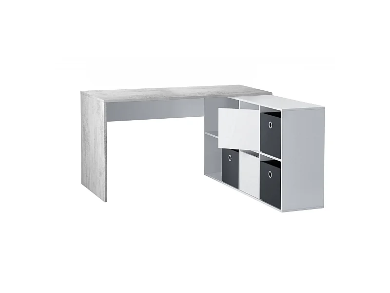 Dmora Bureau Vallejo 139x136x74h cm Wit Modulair Hoekmodel, 6 Planken