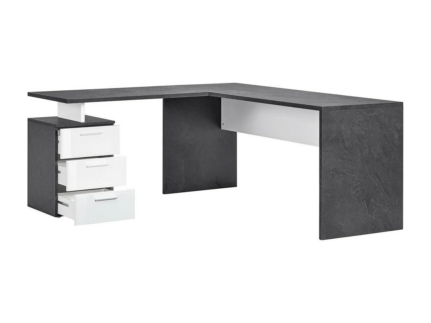 Mark Dek, mea de canto para PC, mea de ecritório multiuo, mea multipoiçõe que economiza epaço, 100% Fabricado na Itália, 160x60h75 cm, Ardóia e Branco Brilhante