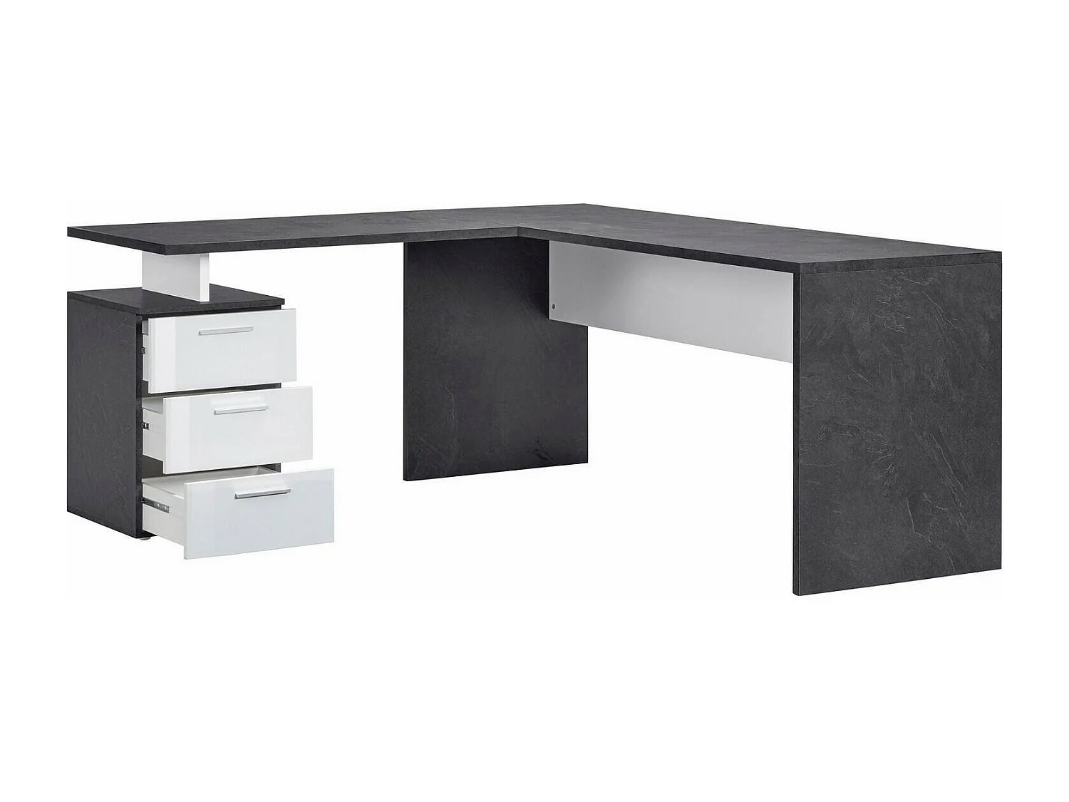 Mark Desk, Bureau PC d'angle, Table de bureau polyvalente, Bureau gain de place multi-positions, 100% Made in Italy, 160x60h75 cm, Ardoise et Blanc Brillant