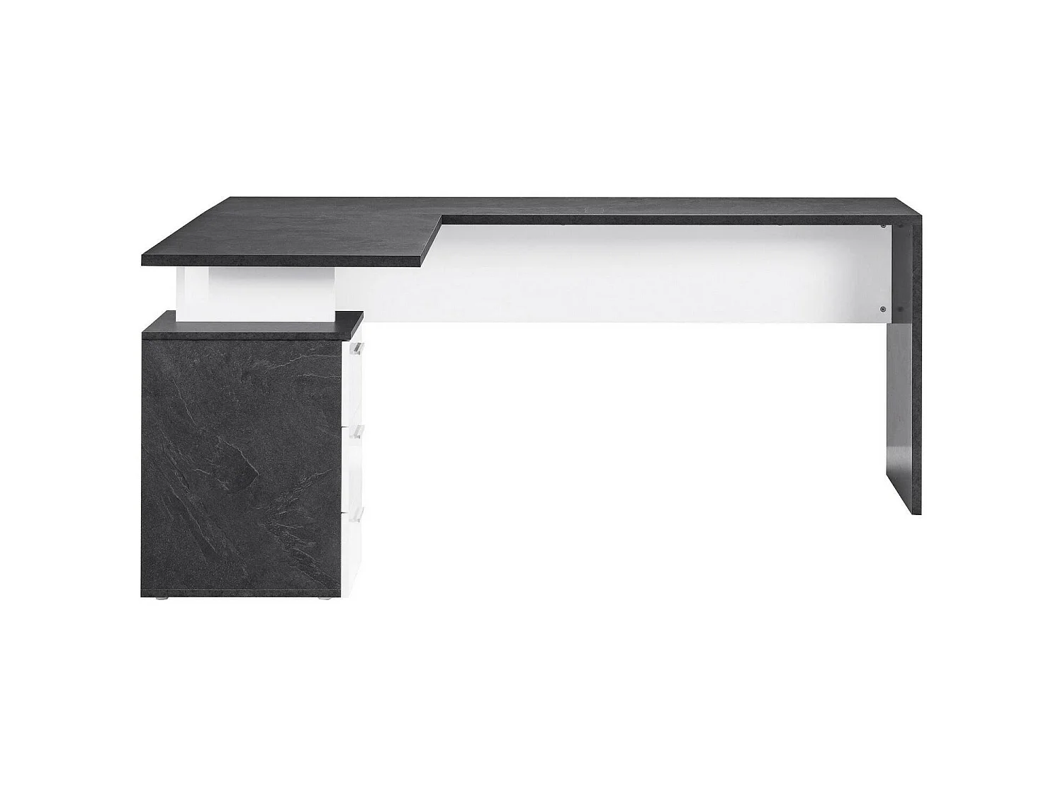 Mark Desk, Bureau PC d'angle, Table de bureau polyvalente, Bureau gain de place multi-positions, 100% Made in Italy, 160x60h75 cm, Ardoise et Blanc Brillant