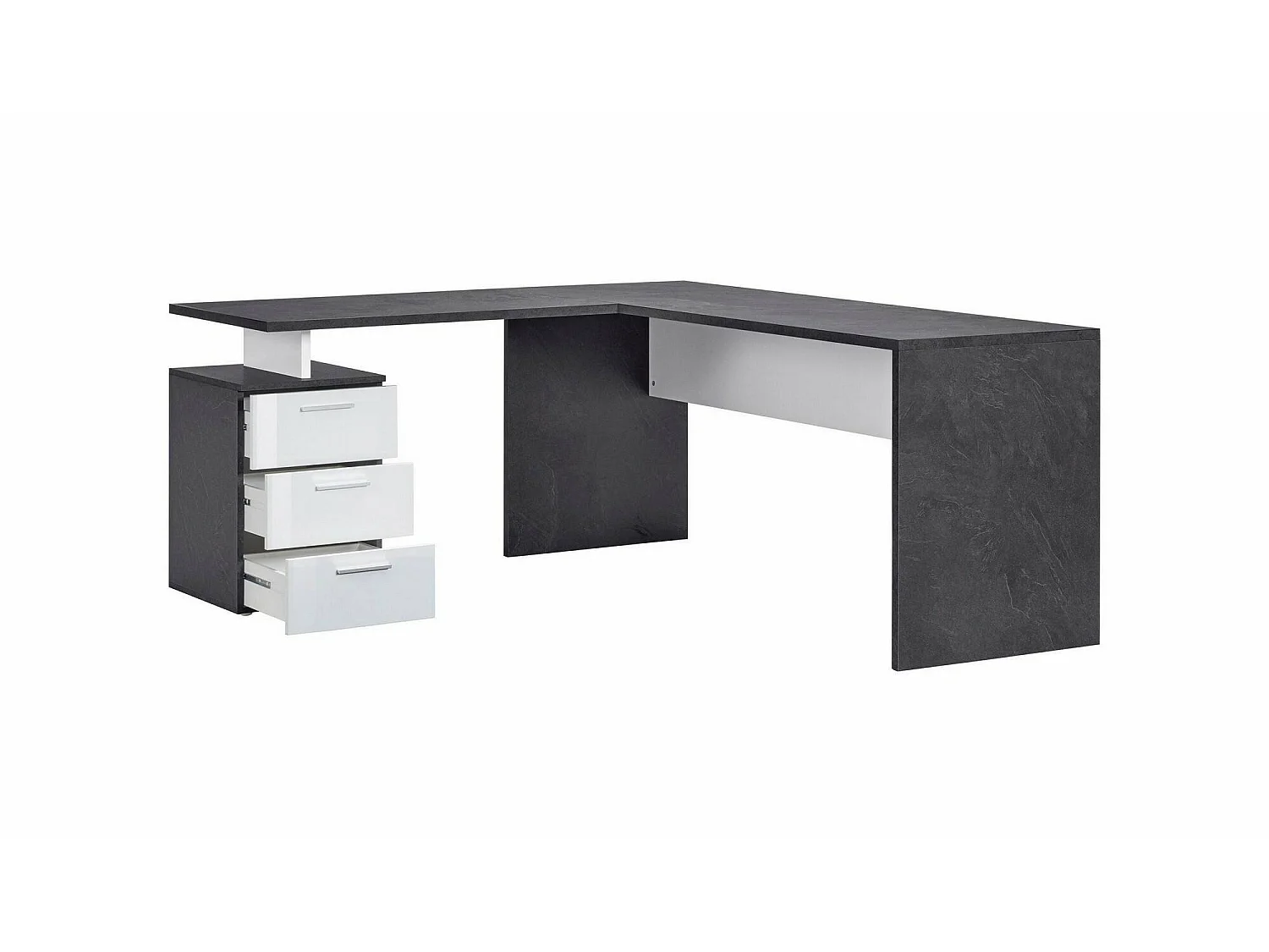 Mark Desk, Bureau PC d'angle, Table de bureau polyvalente, Bureau gain de place multi-positions, 100% Made in Italy, 160x60h75 cm, Ardoise et Blanc Brillant