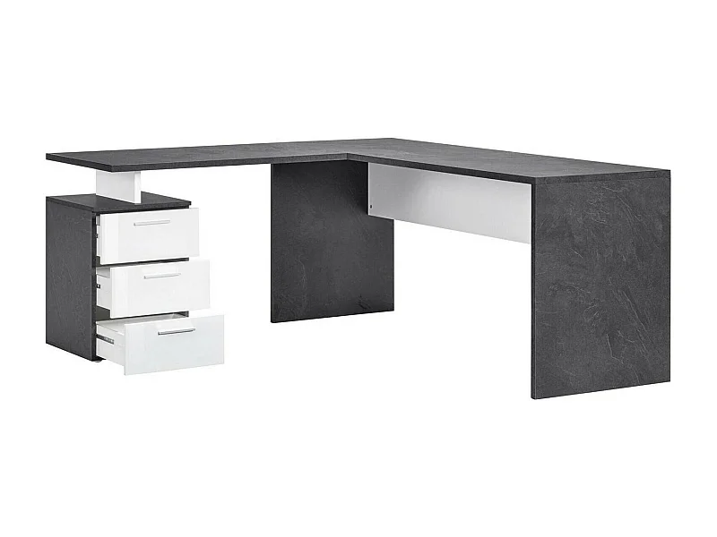 Dmora Bureau Mark 60x180x75h cm Glanzend Grijs, 3 Laden Modulair Hoek, Gemaakt in Italië