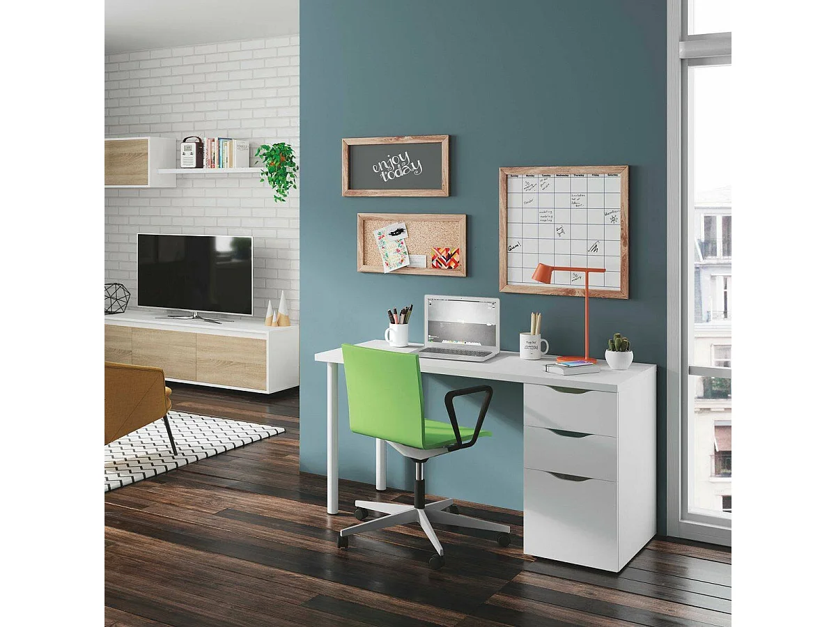 Dmora Bureau Filadelfia 60x138x74h cm Wit 2 Lades Modulair, Eén Deur