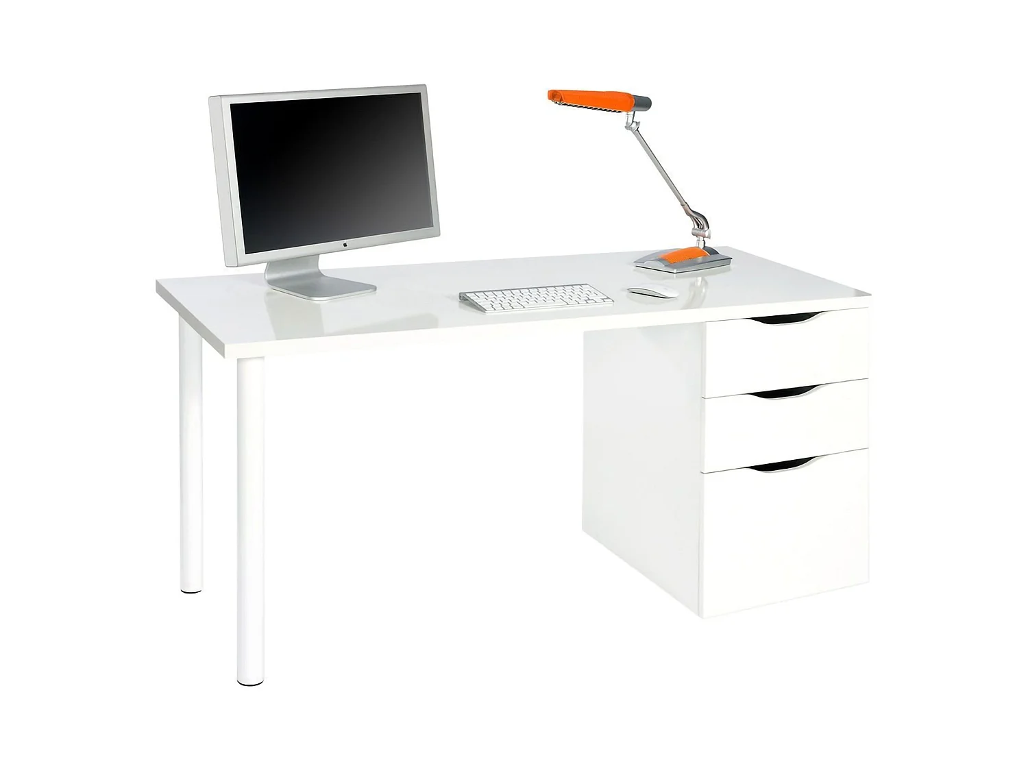 Bureau Philadelphia, Bureau réversible multifonctionnel, Table d'étude avec commode avec 2 tiroirs et 1 porte, 138x60h74 cm, Blanc