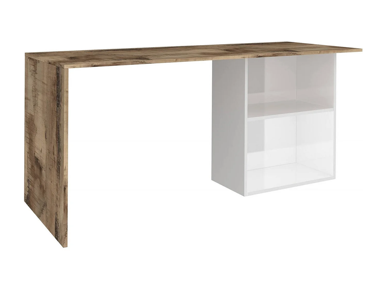 Scrivania Raimondo, Scrittoio lineare porta PC, Tavolo multiuso per ufficio, Scrivania salvaspazio, 100% Made in Italy, cm 110x50h75, Bianco lucido e Acero