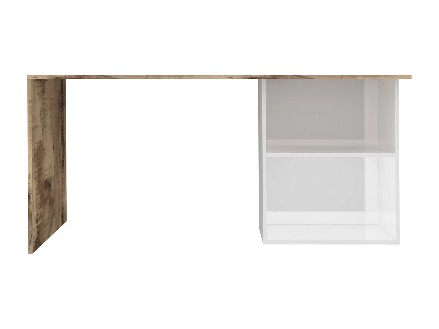 Scrivania Raimondo, Scrittoio lineare porta PC, Tavolo multiuso per ufficio, Scrivania salvaspazio, 100% Made in Italy, cm 110x50h75, Bianco lucido e Acero