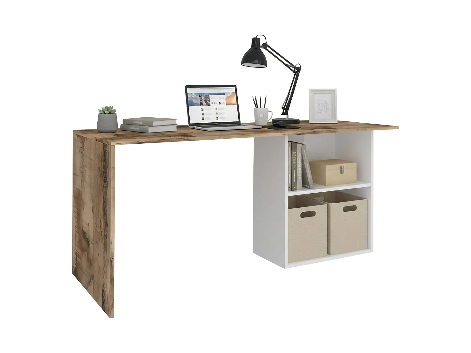 Bureau Raimondo, Bureau PC linéaire, Table de bureau polyvalente, Bureau peu encombrant, 100% Made in Italy, 110x50h75 cm, Blanc brillant et érable