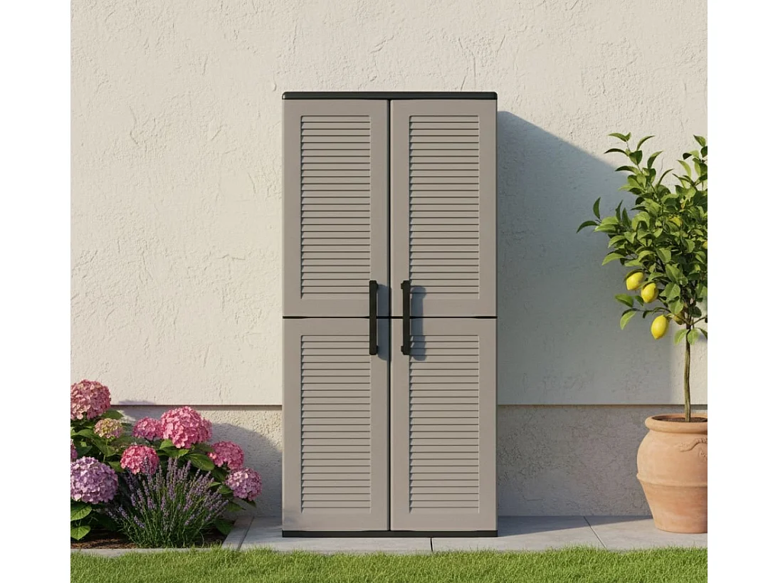 Armoire d'extérieur Clavier, Meubles de balcon, Armoire polyvalente avec étagères, 100% Made in Italy, 68x37h163 cm, Gris et Noir, Finition rayée