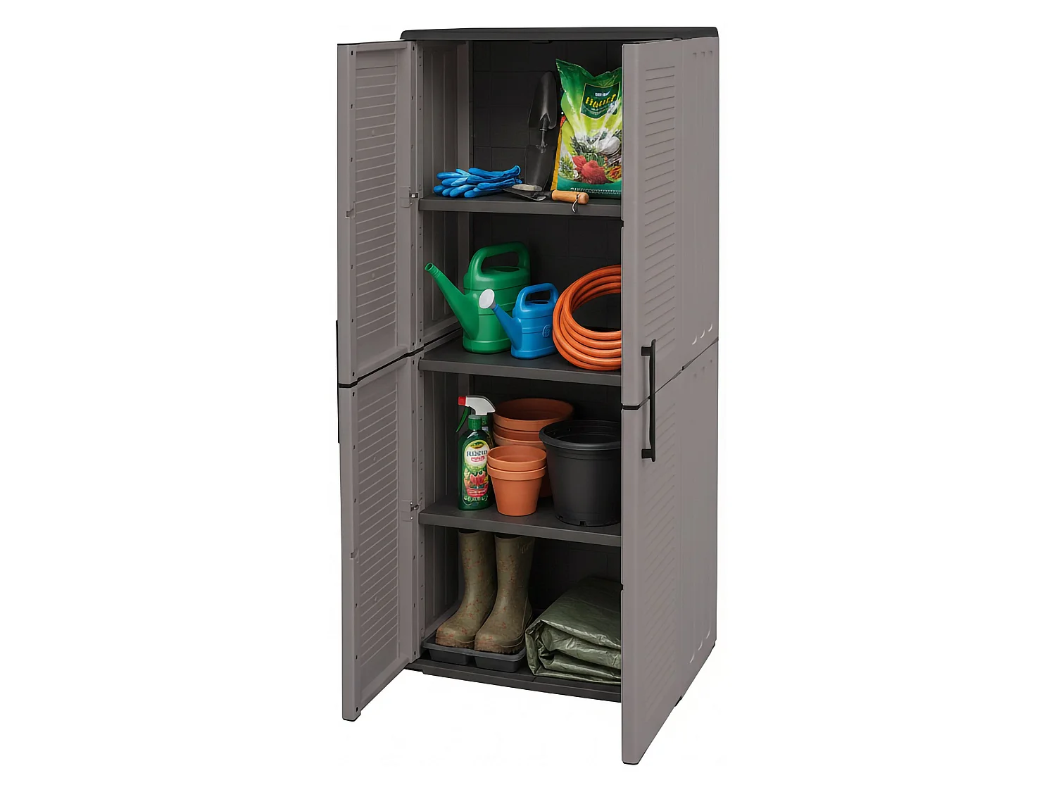 Armoire d'extérieur Clavier, Meubles de balcon, Armoire polyvalente avec étagères, 100% Made in Italy, 68x37h163 cm, Gris et Noir, Finition rayée