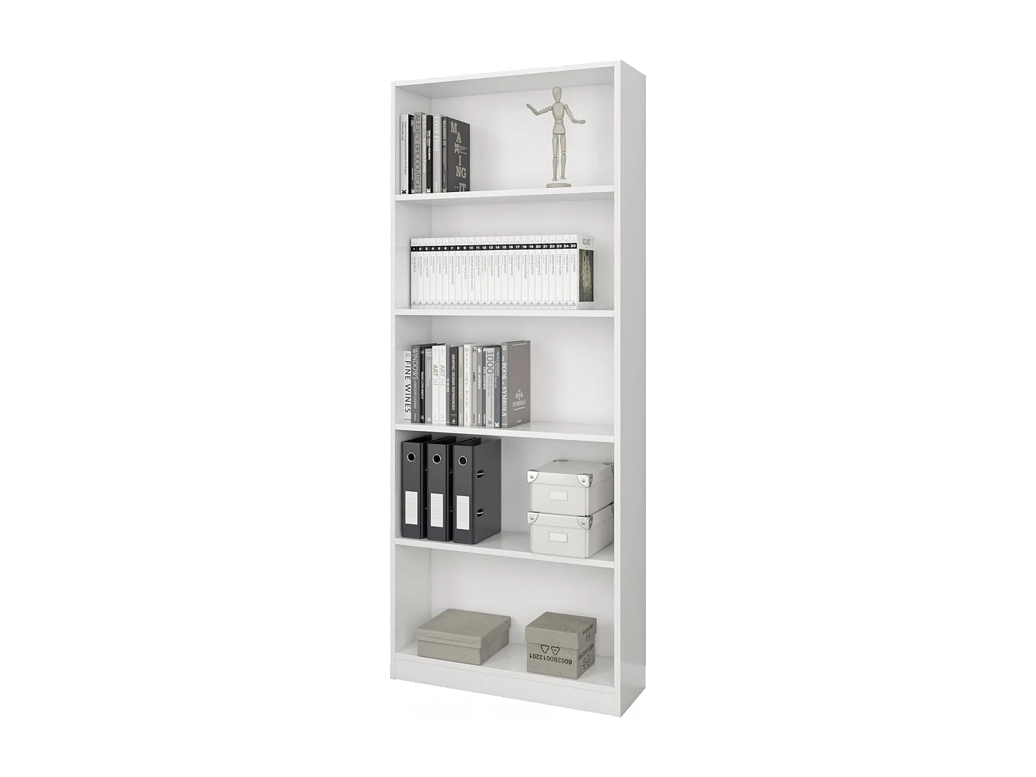 Dmora Boekenkast Boston 28x80x201 cm Wit, 4 Planken Vrijstaand, Materialen: Gefineerd Hout