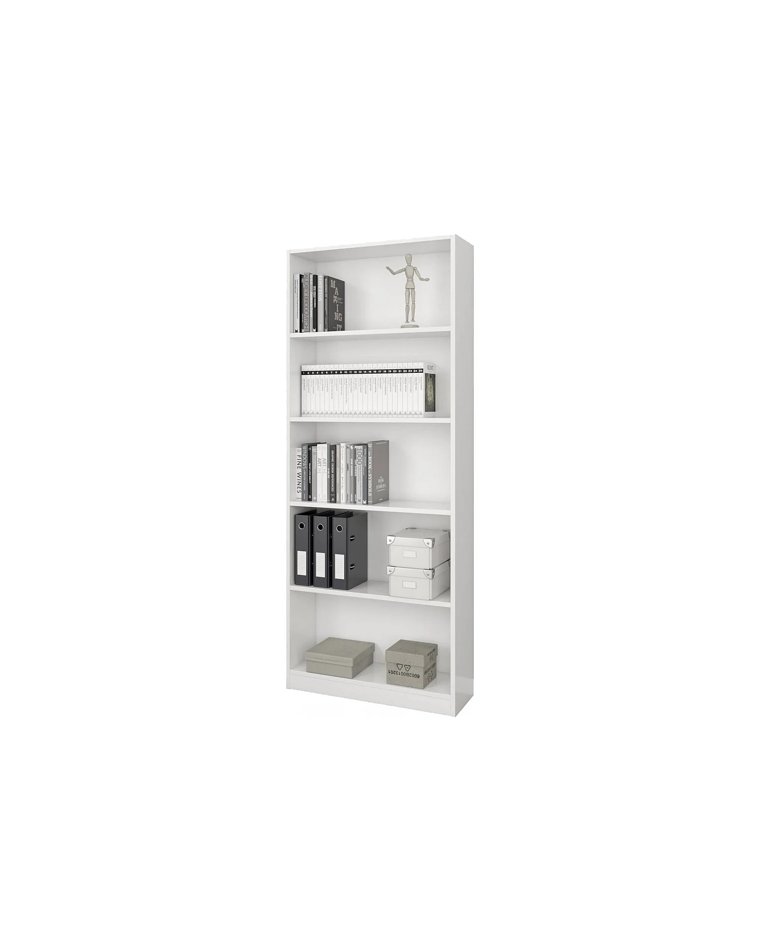 Dmora Boekenkast Boston 28x80x201 cm Wit, 4 Planken Vrijstaand, Materialen: Gefineerd Hout