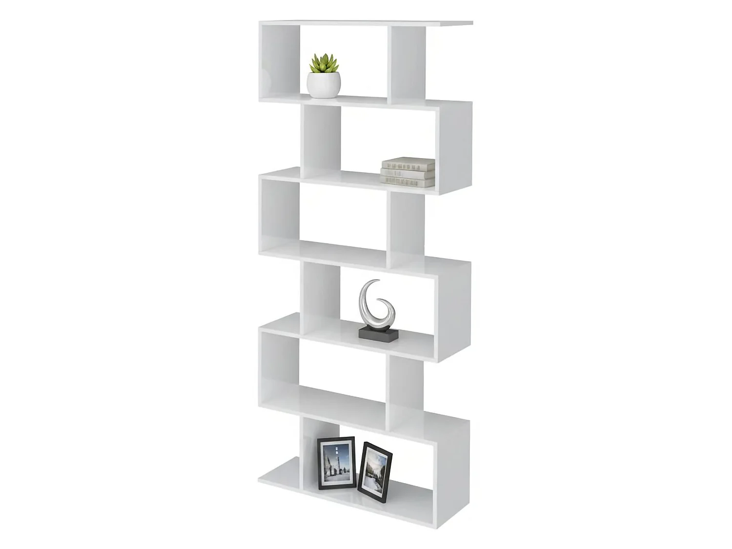 Dmora Boekenkast Lucio 25x80x192h cm Glanzend Wit 5 Planken, Wandmontage, Zigzagstructuur Made in Italy