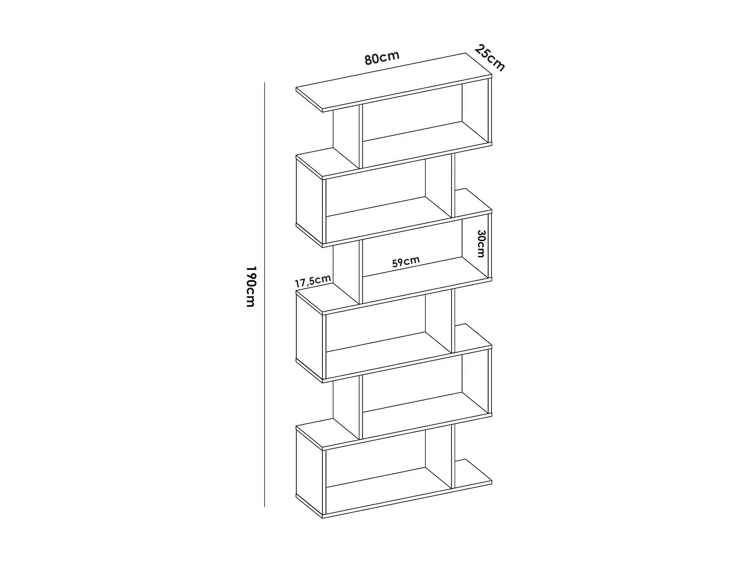 Dmora Boekenrek Misma 25x80x190h cm Glanzend Wit 5 Planken, Muurmontage, Verticale Structuur Bibliotheek