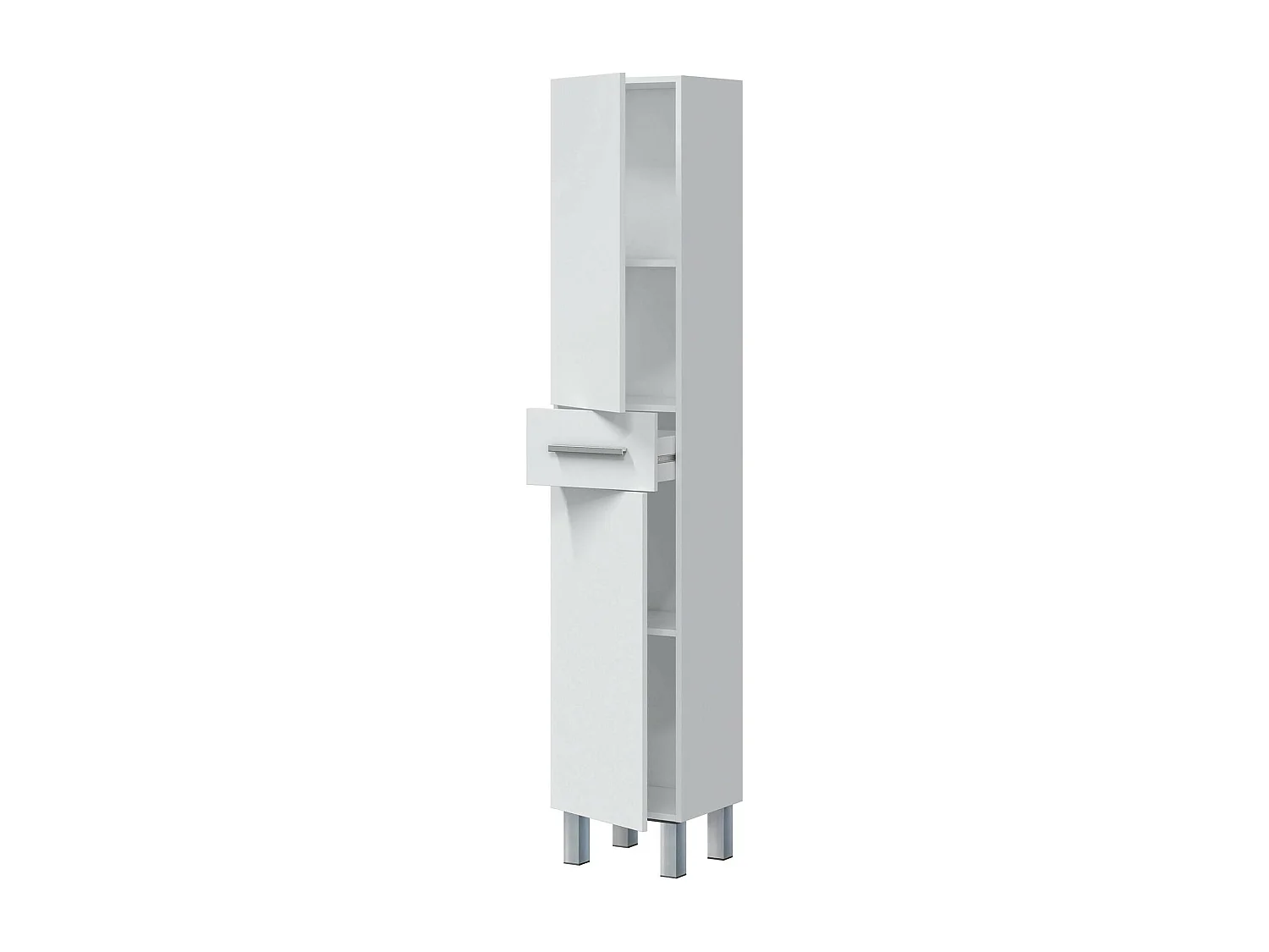 Colonne de salle de bain Dokerek, Élément mural de salle de bain avec 2 portes et 1 tiroir, Armoire haute, 35x31h182 cm, Blanc brillant