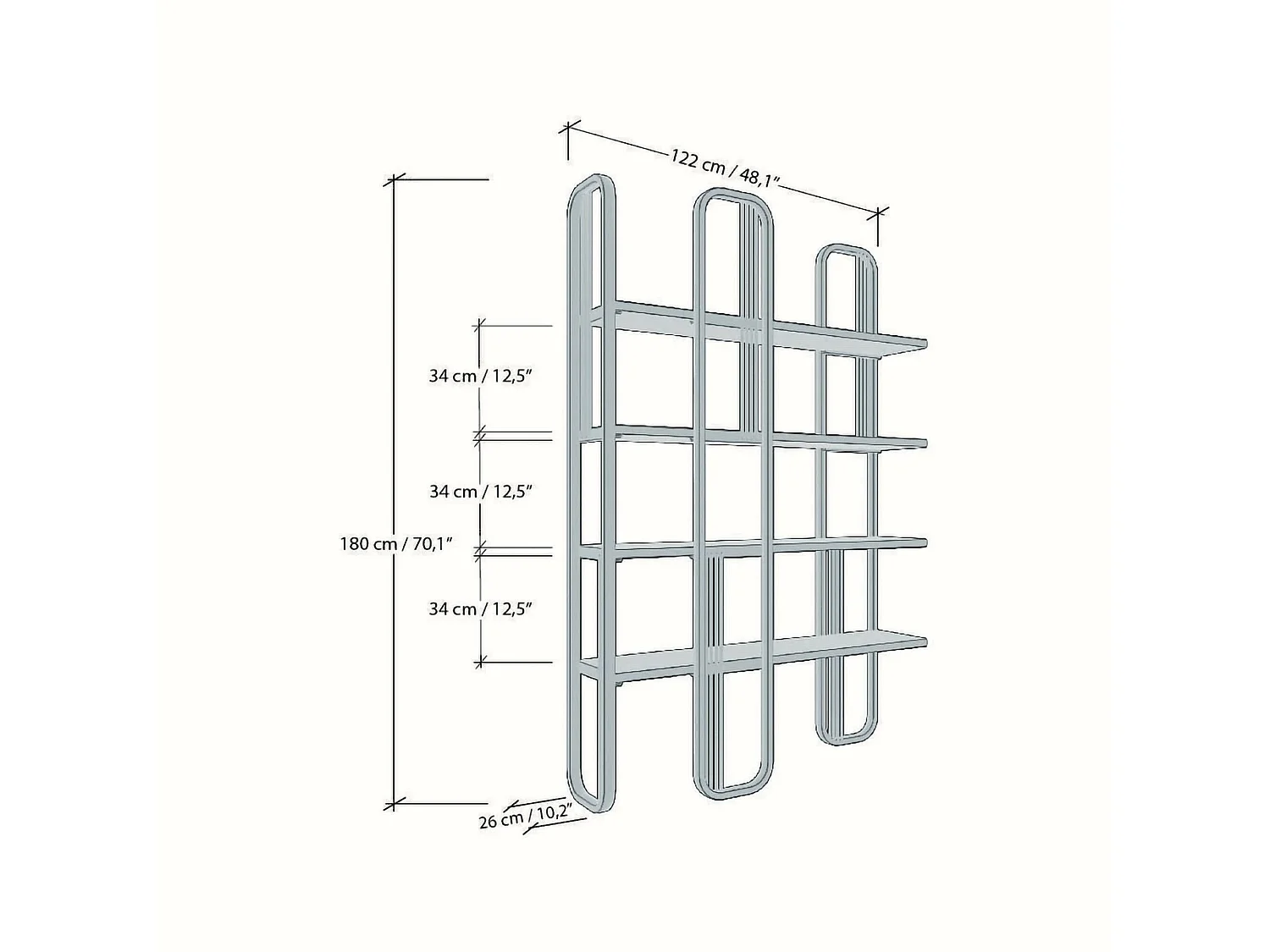 Bibliothèque Almena, Etagère de bureau, Porte-livre mobile, Librairie, 125x28h180 cm, Or