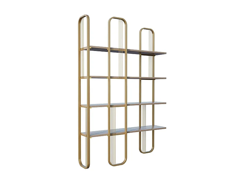 Bibliothèque Almena, Etagère de bureau, Porte-livre mobile, Librairie, 125x28h180 cm, Or