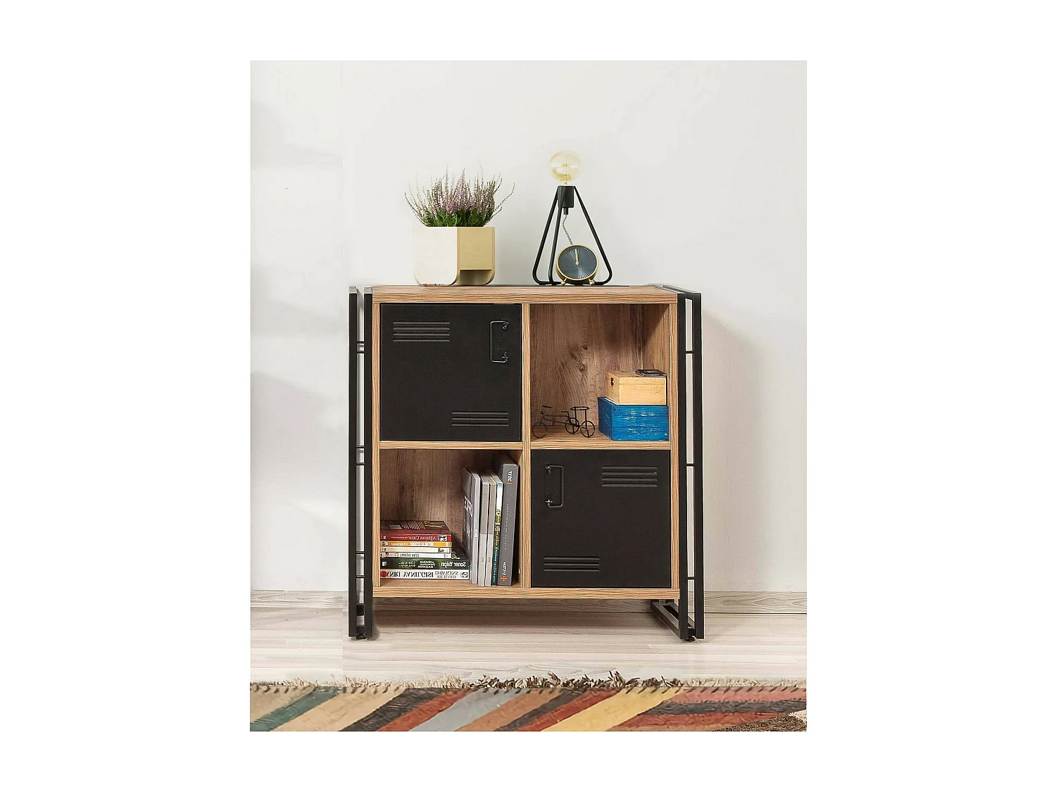 Bibliothèque Orion, Etagère de bureau, Porte-livre mobile, Librairie, 89x35h89 cm, Chêne et Noir