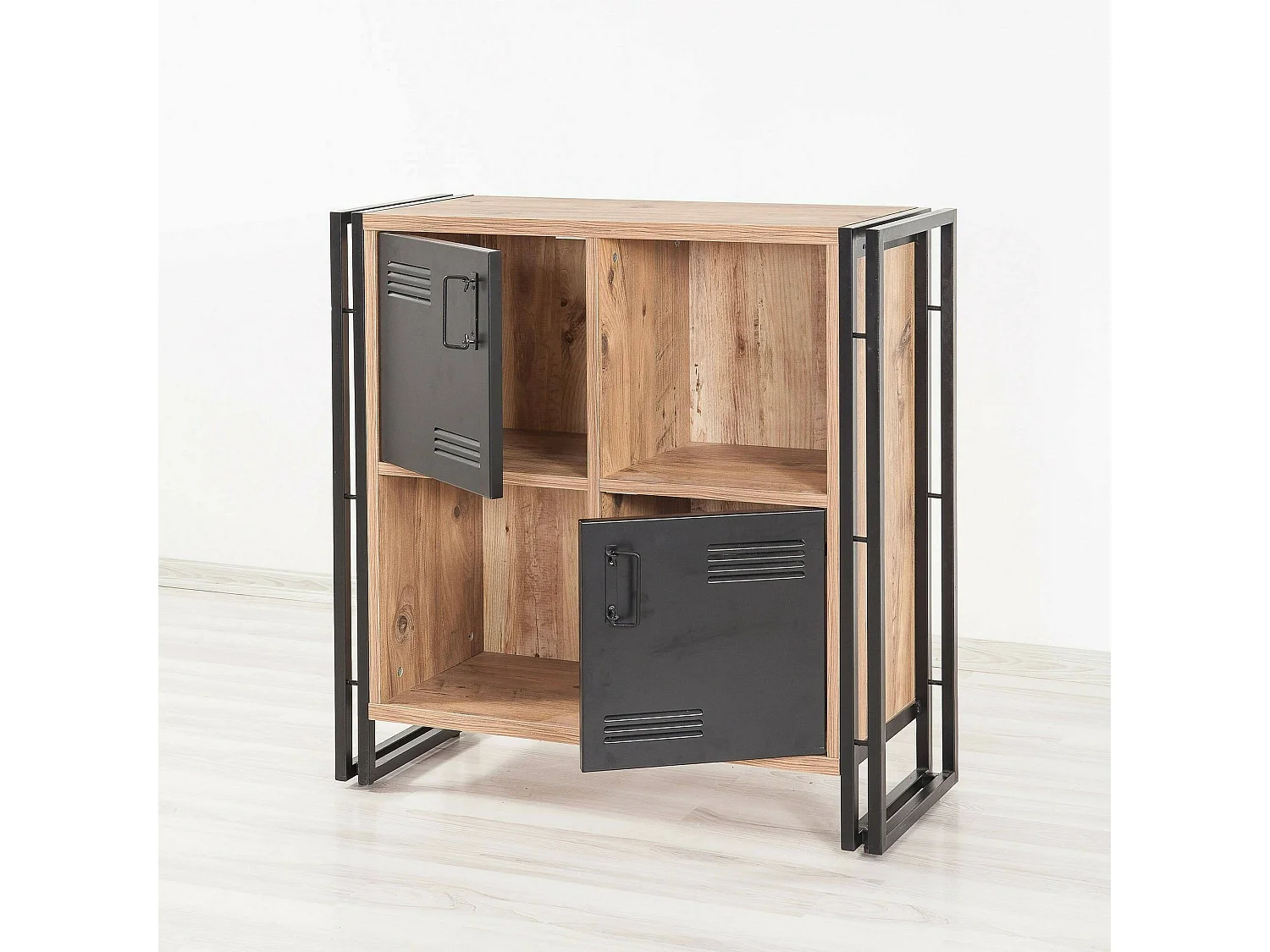 Bibliothèque Orion, Etagère de bureau, Porte-livre mobile, Librairie, 89x35h89 cm, Chêne et Noir
