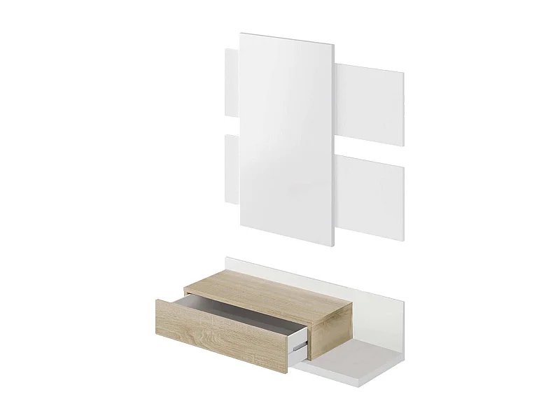 Dmora Mobile da Ingresso 29x75x90h cm Bianco Specchio Incluso un Cassetto, un Ripiano