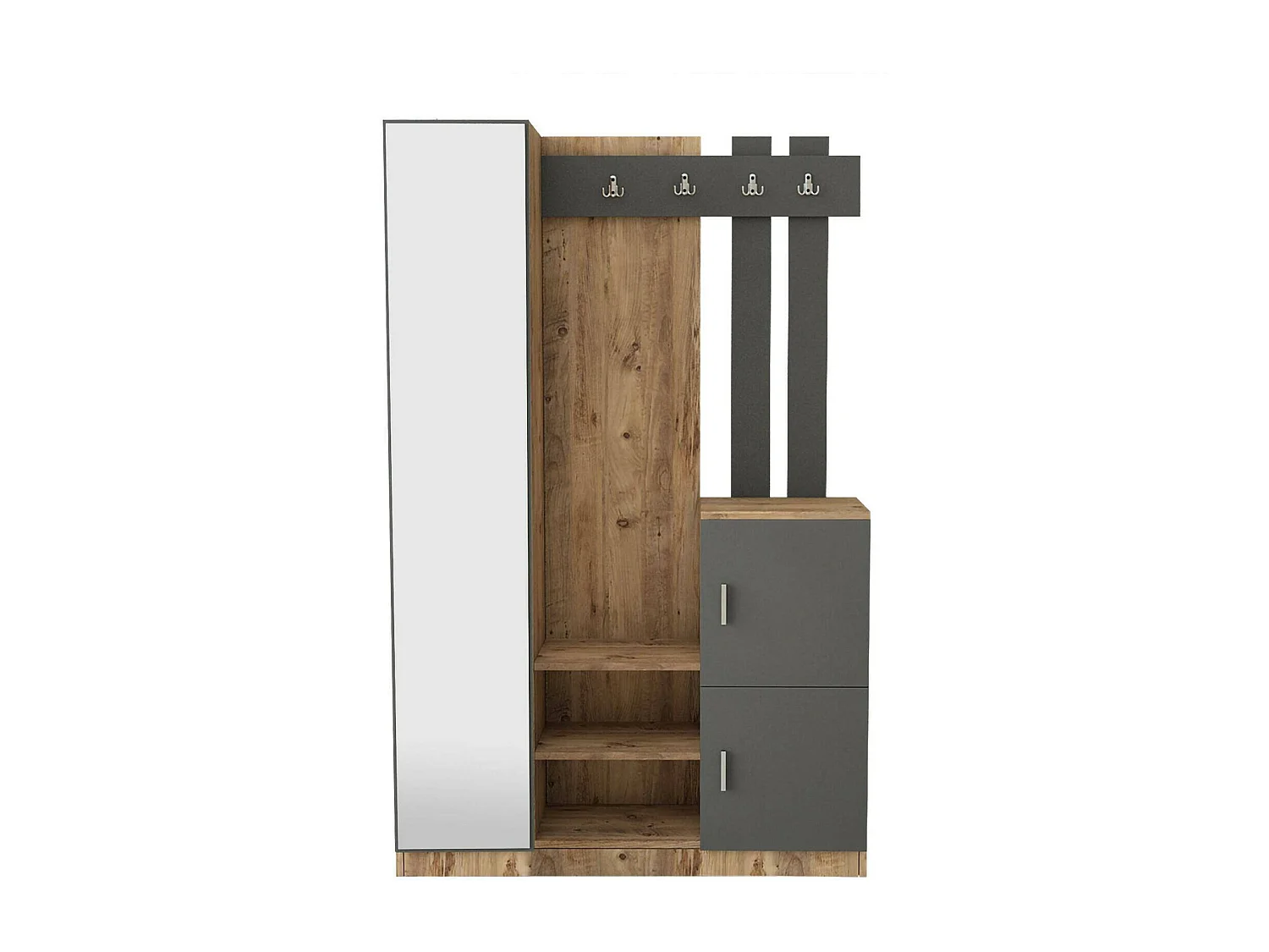 Meuble d'entrée Australis, Crochet d'entrée, Composition pour l'atrium, Console de rangement multifonction, 114x38h180 cm, Chêne et Anthracite