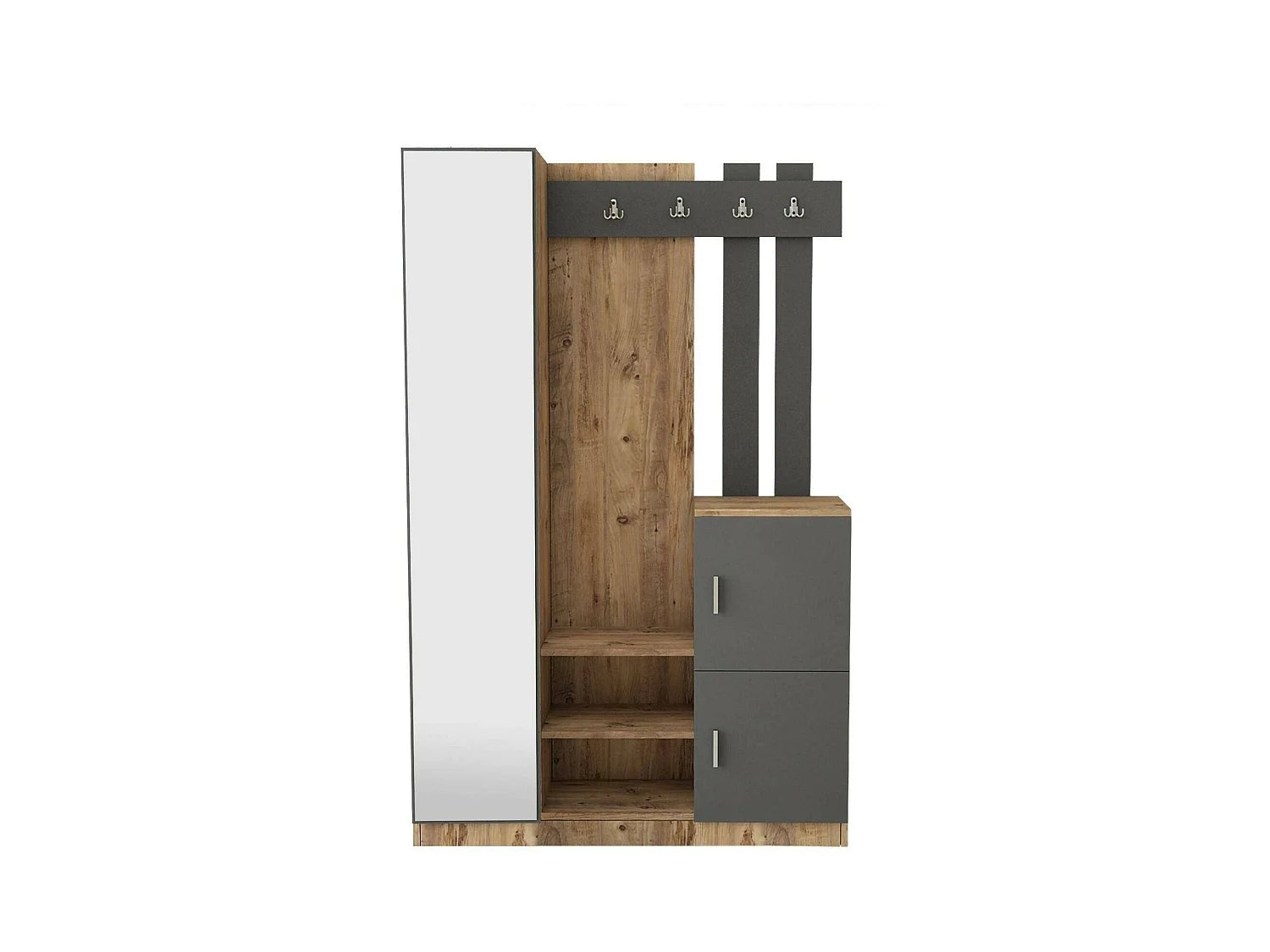Meuble d'entrée Australis, Crochet d'entrée, Composition pour l'atrium, Console de rangement multifonction, 114x38h180 cm, Chêne et Anthracite
