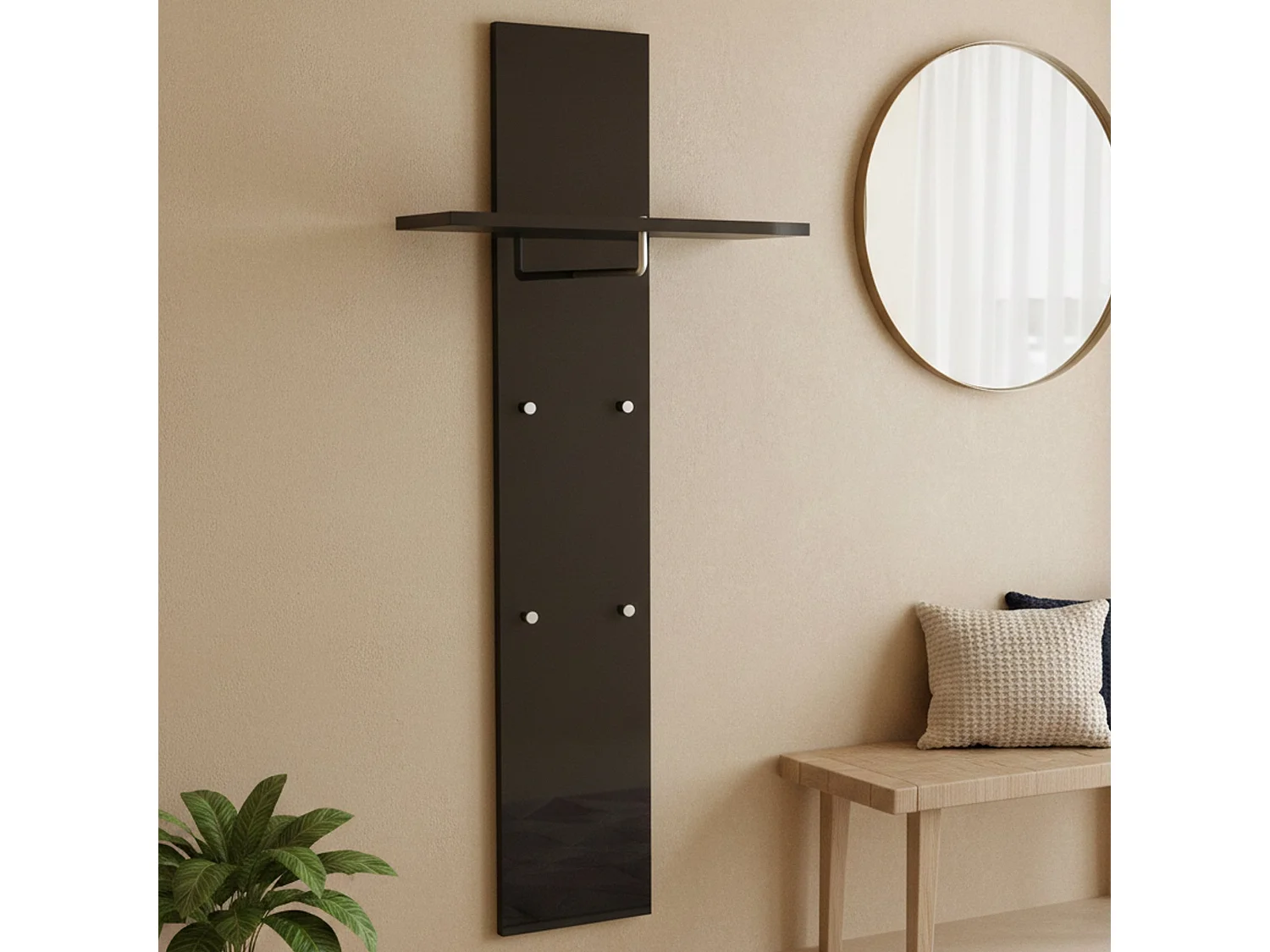 Muebles de entrada Dlentin, Recibidor multifunción moderno, Mueble multiusos para recibidor, 100% Made in Italy, cm 50x27h140, Antracita Brillo