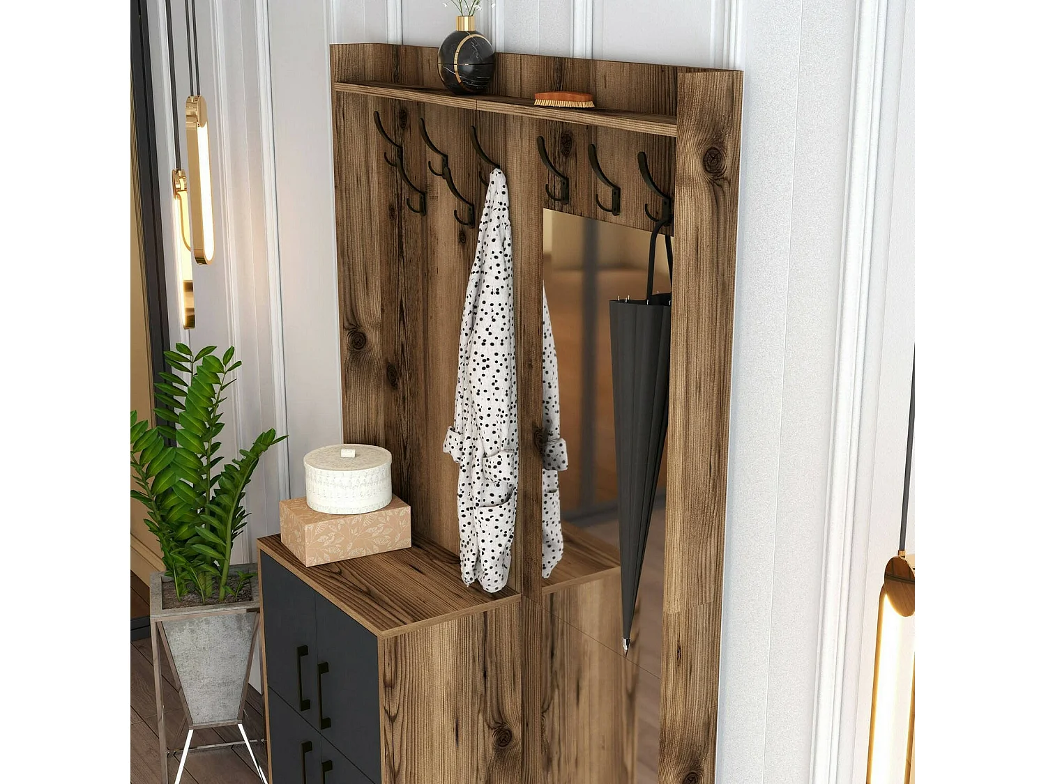 Mobile da Ingresso Isidore, Specchio Incluso, 35x120x200h cm Marrone Noce