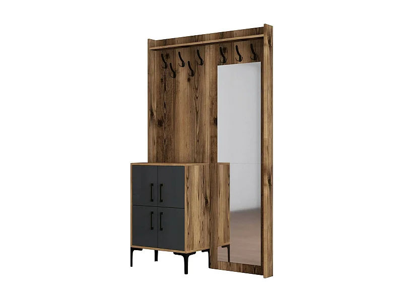 Eingangsmöbel Dperron, Moderner Eingang, Wandgarderobe, Multifunktions-Aufbewahrungskonsole, 120x35h200 cm, Walnuss und Anthrazit