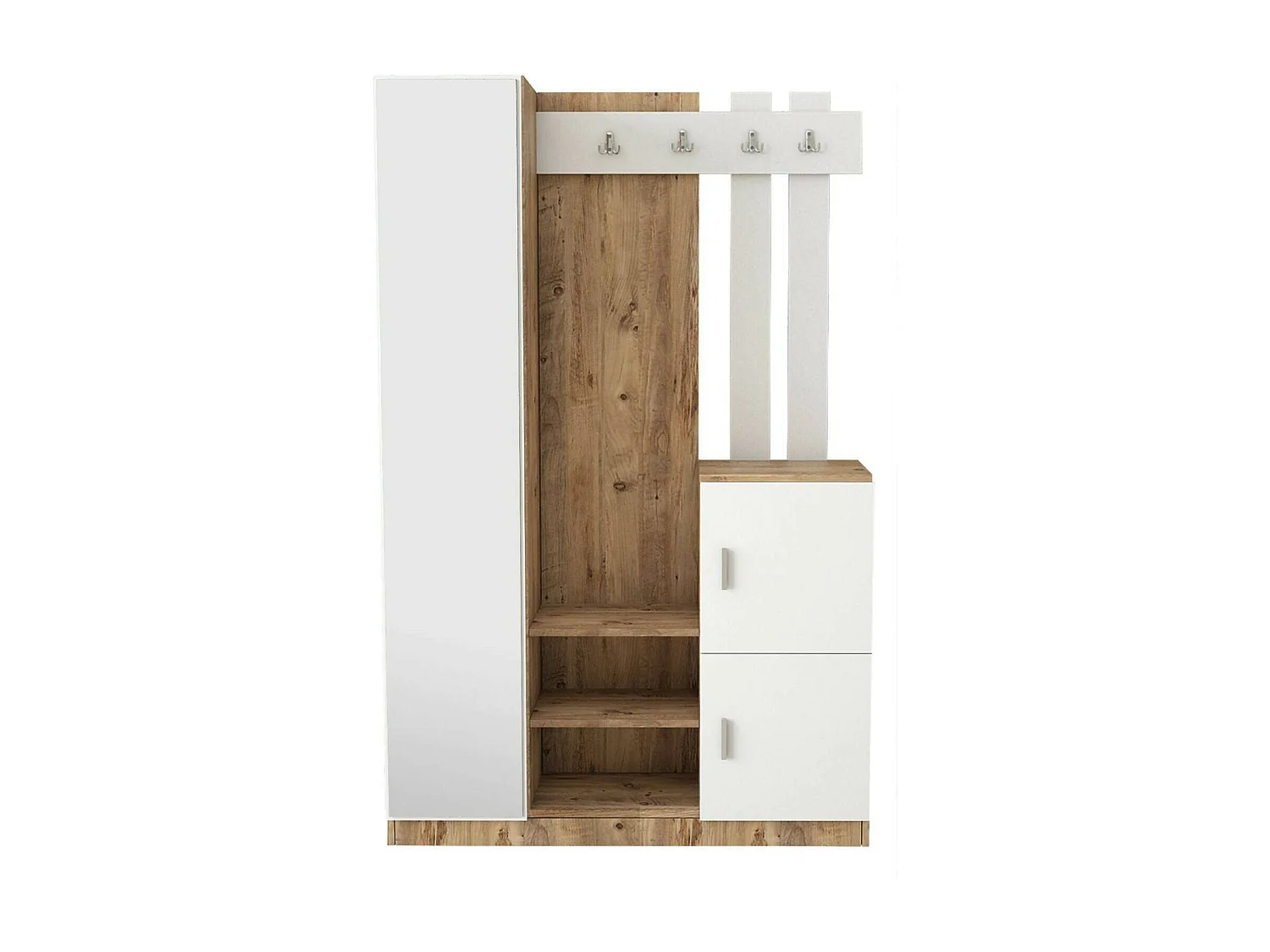 Dgagn-ingangsmeubel, entree-hanger, atrium-opstelling, mup-functionele houderhouder, 114x38h180 cm, Eik en wit