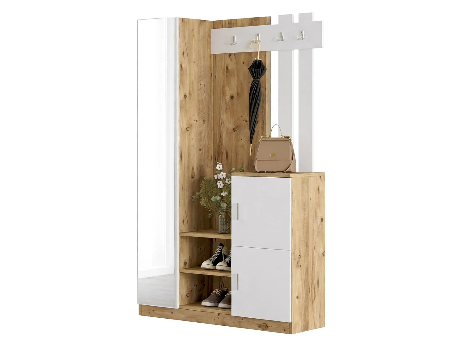 Mobile da Ingresso Arco, Specchio Incluso, 37.5x113.6x179.7h cm Marrone Quercia